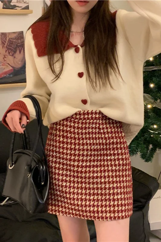 Red Plaid High Waist Skirt - Image 4