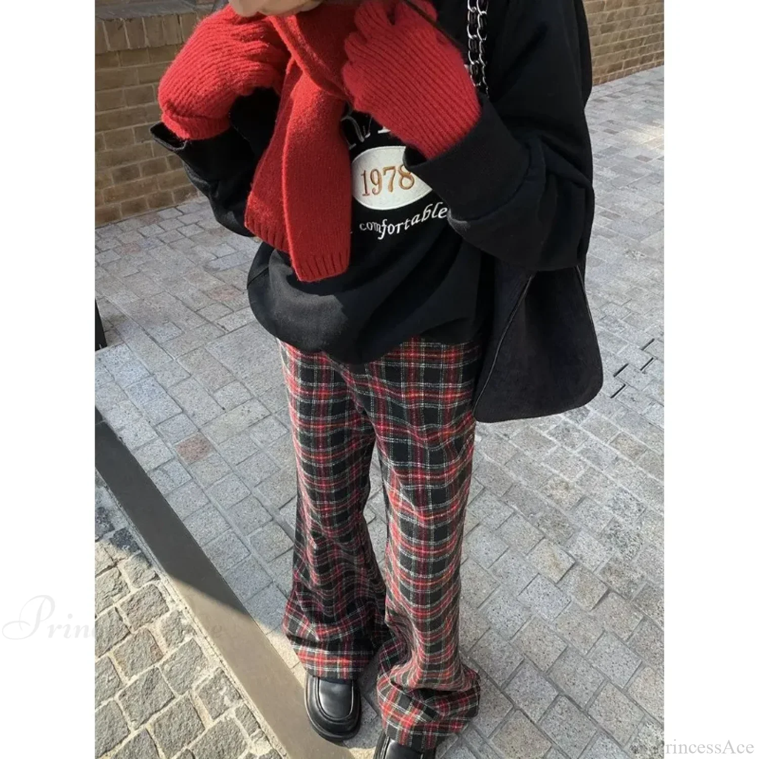 Red Plaid Y2K Women Wide Leg Pants - Image 2