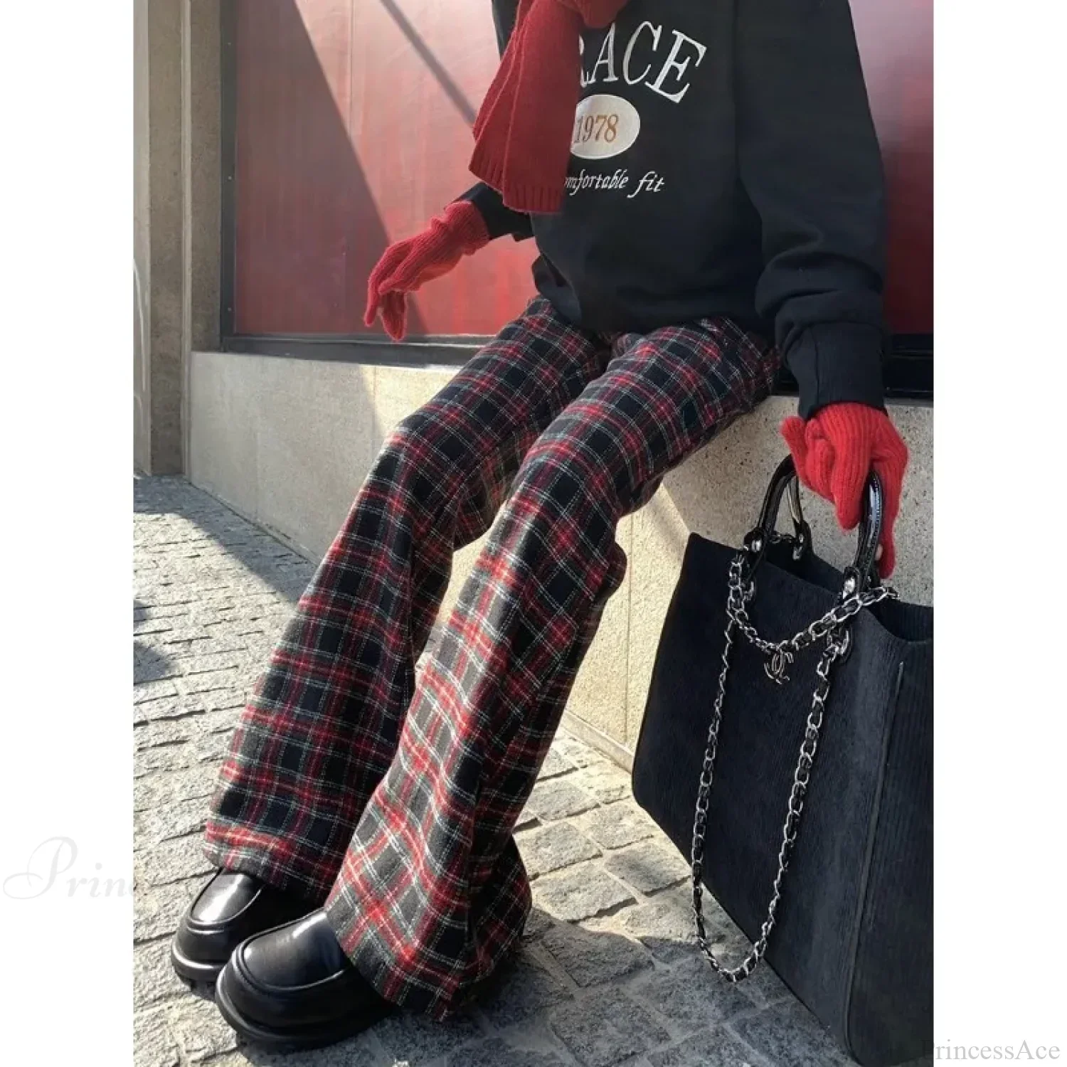 Red Plaid Y2K Women Wide Leg Pants - Image 3