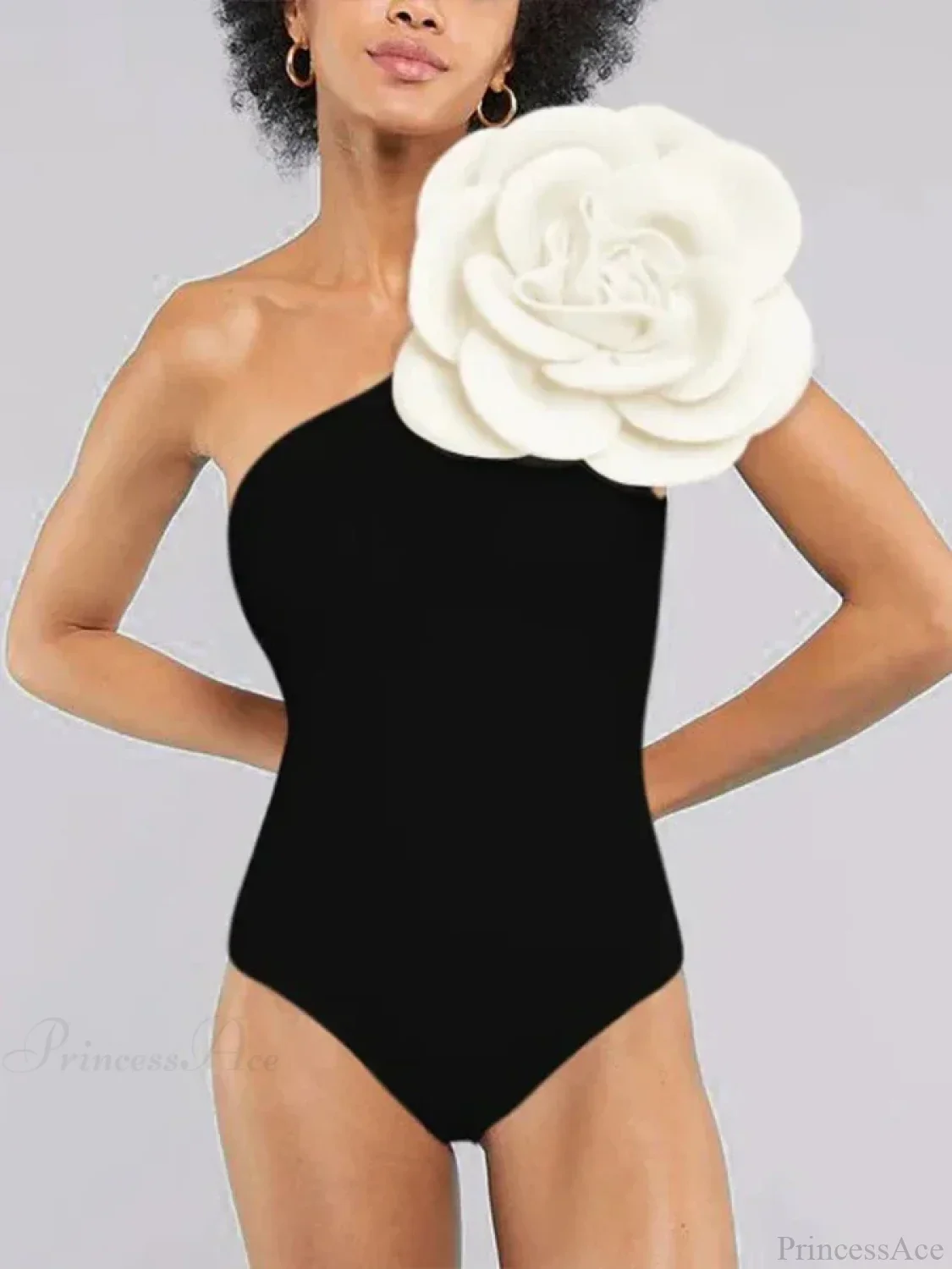 Retro Black Camellia Swimwear One Piece - Image 2