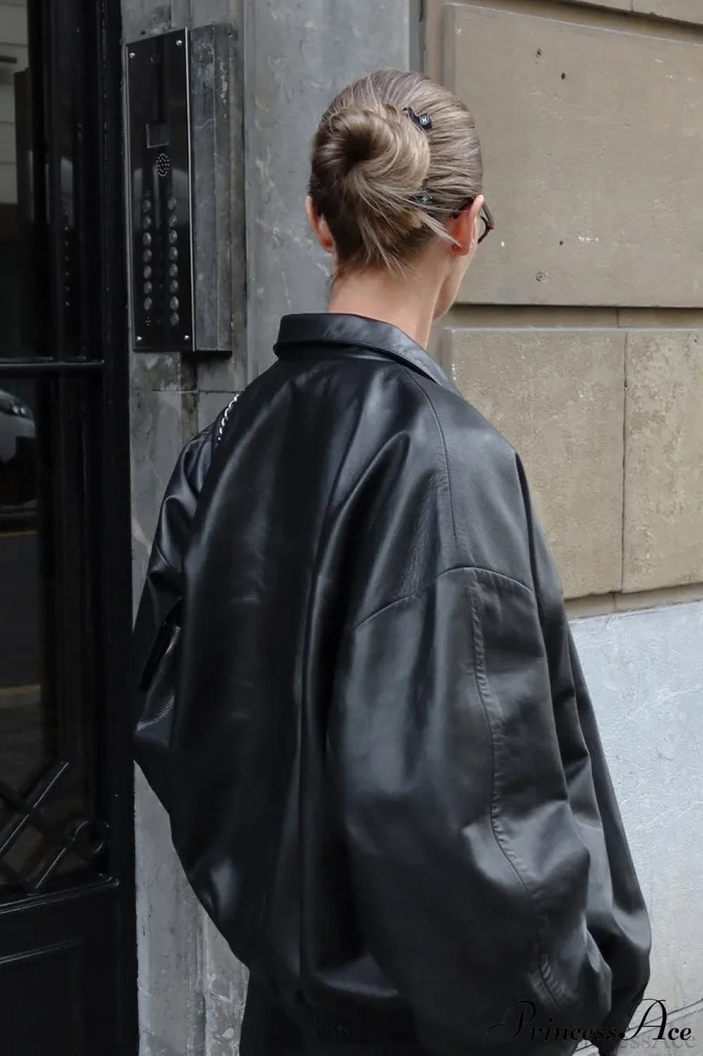 Retro Black Leather Moto Jacket - Image 3
