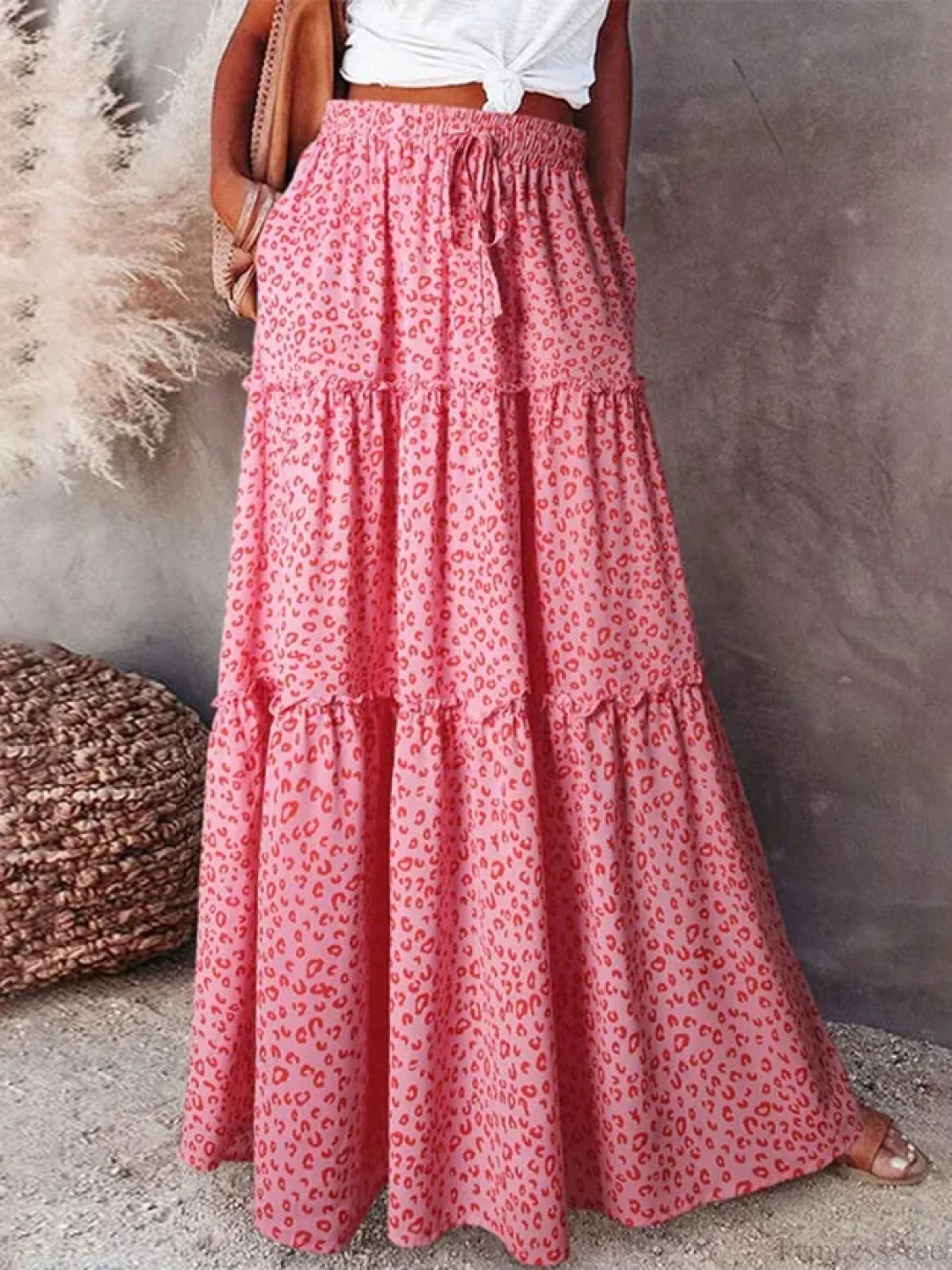 Retro Bohemian Spring Floral A-Line High Waist Maxi Skirt - Image 3