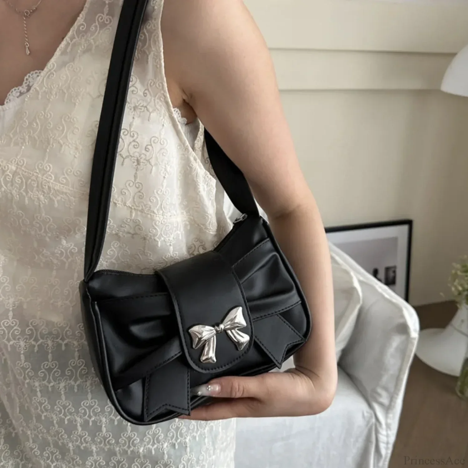 Retro Bow PU Leather Business Shoulder Handbag