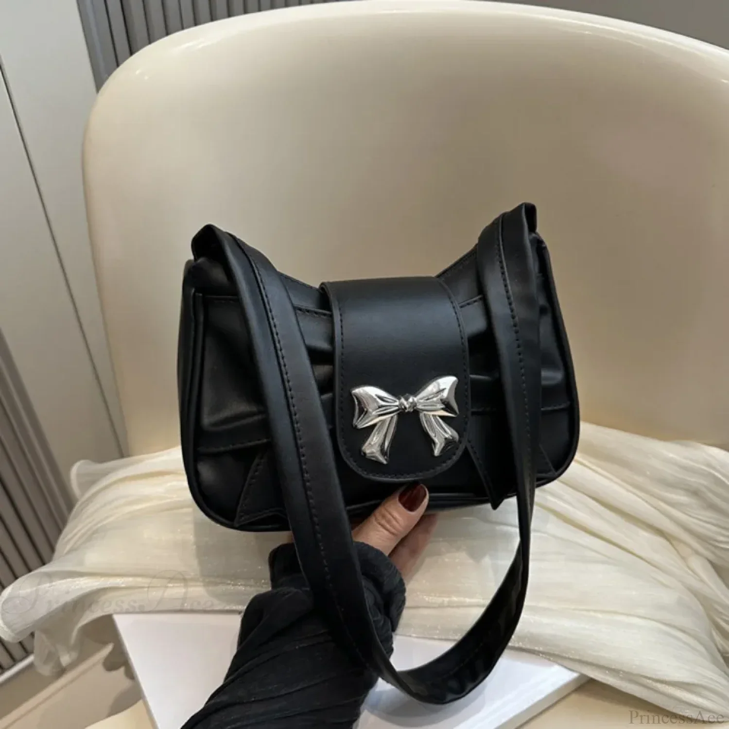 Retro Bow PU Leather Business Shoulder Handbag - Image 3