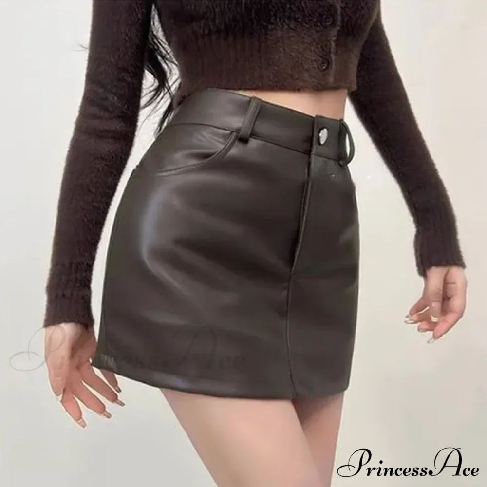 Retro Chic High Waist Sexy A-line Stylish Fashionable Brown Elegant Skirt - Image 4