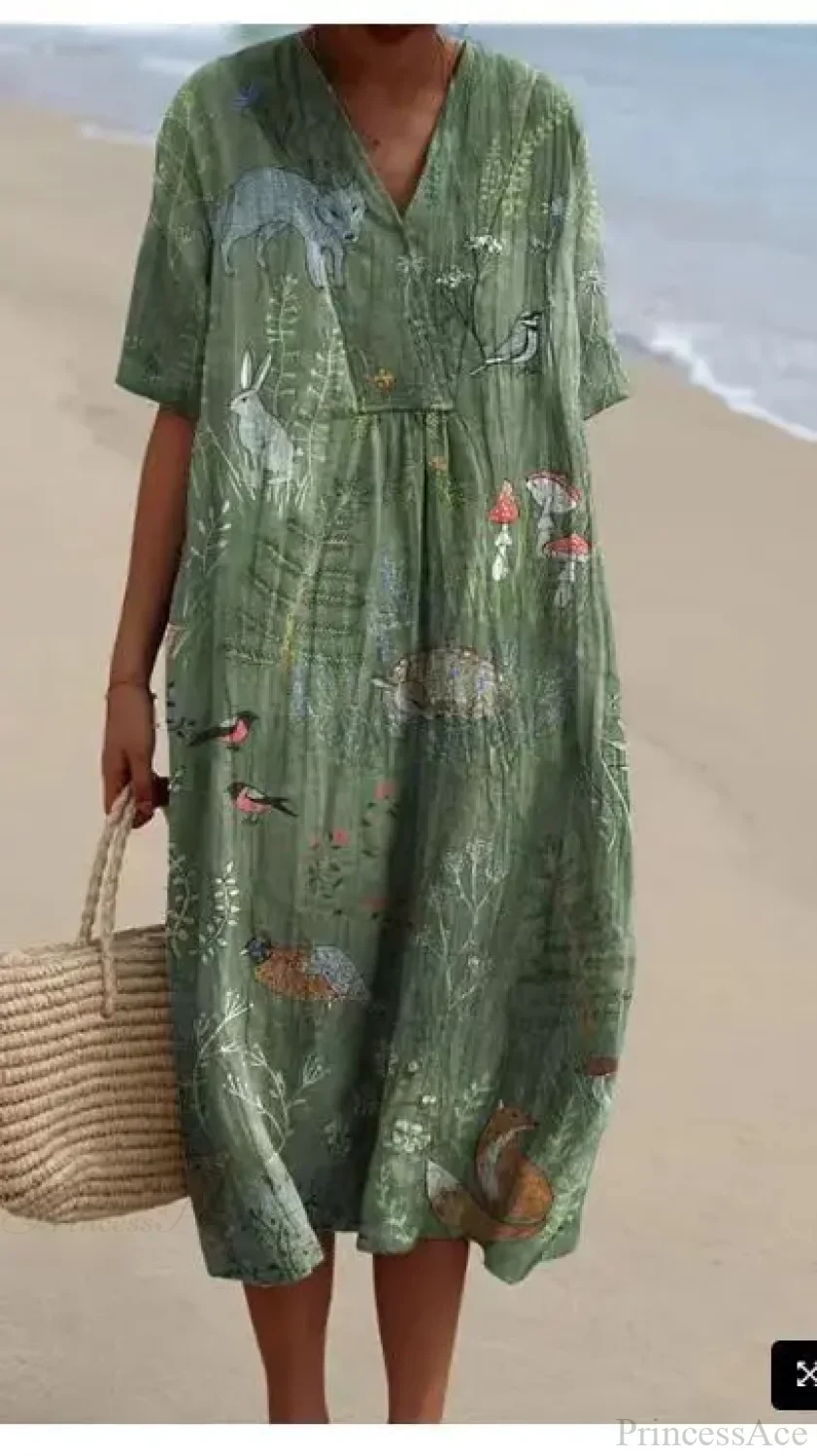 Retro Circle Print Boho Floral Dress - Image 10