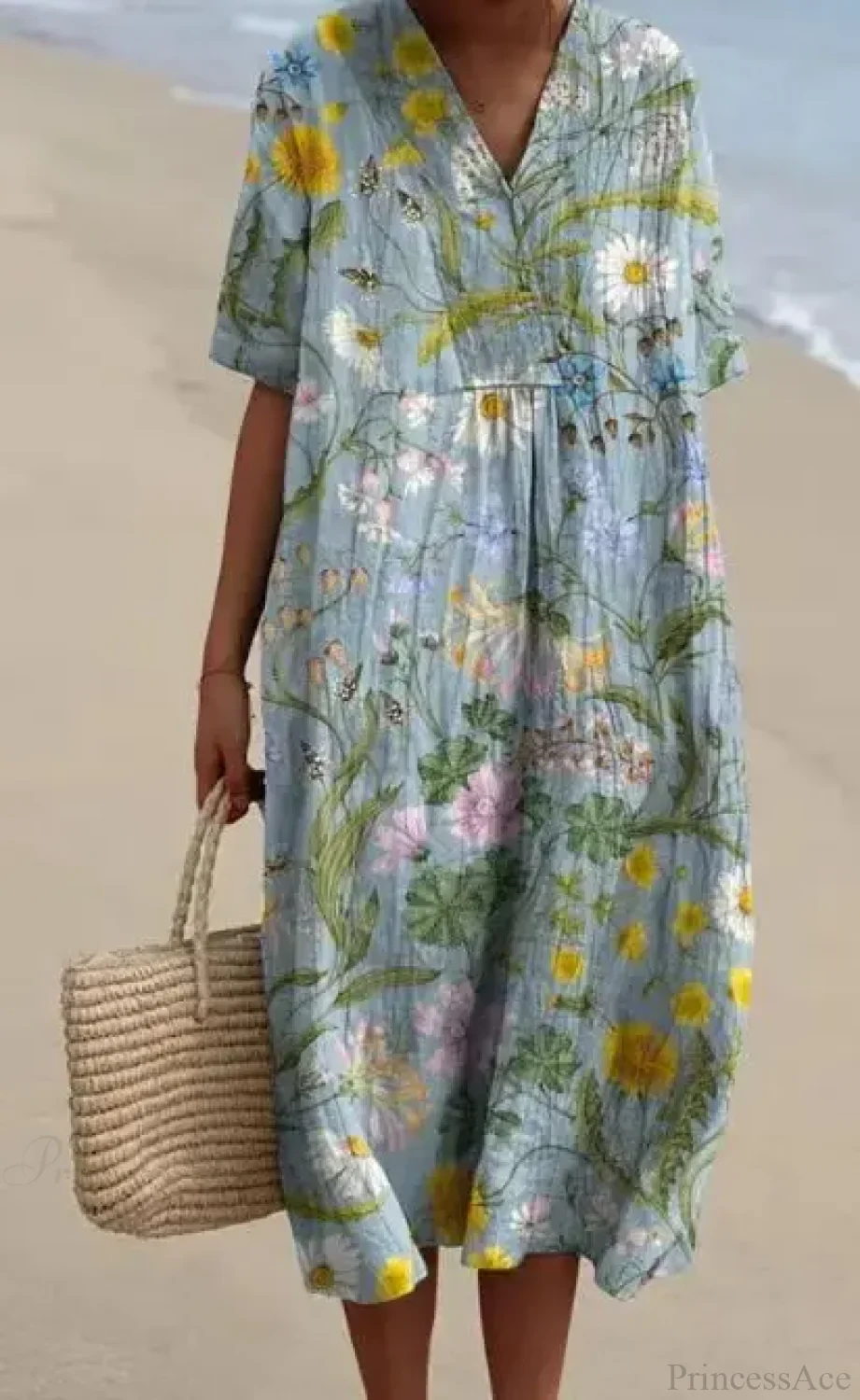 Retro Circle Print Boho Floral Dress - Image 13