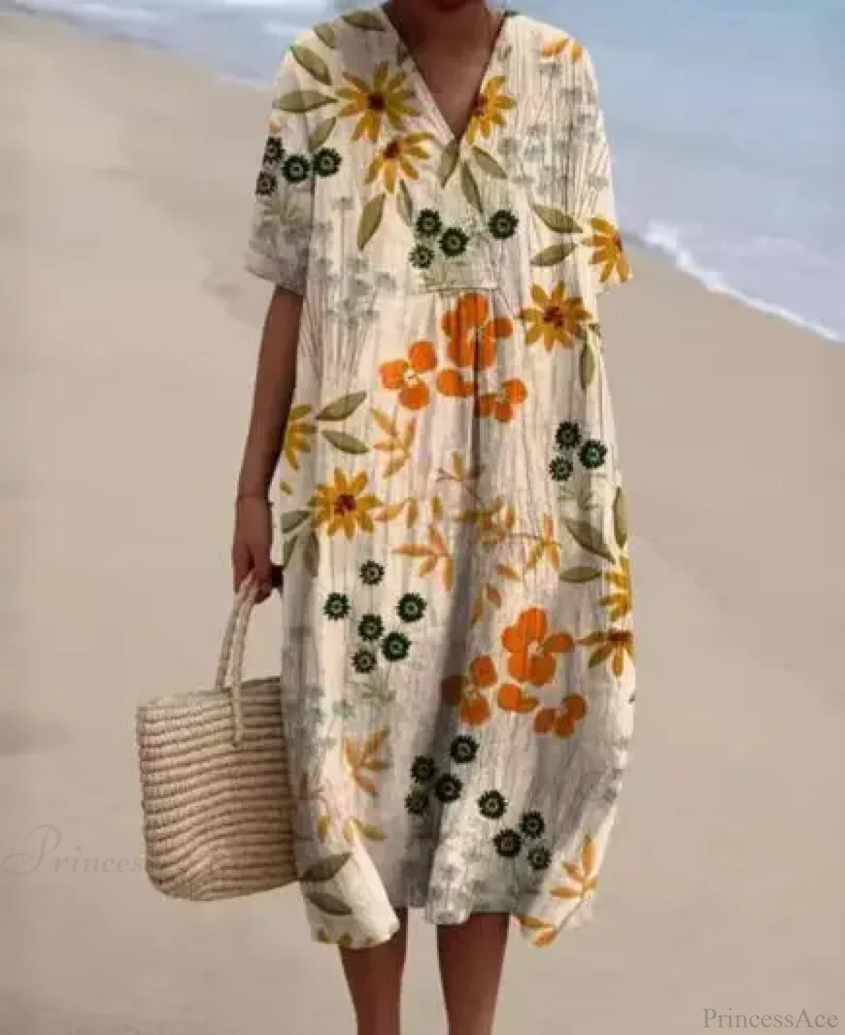 Retro Circle Print Boho Floral Dress - Image 6