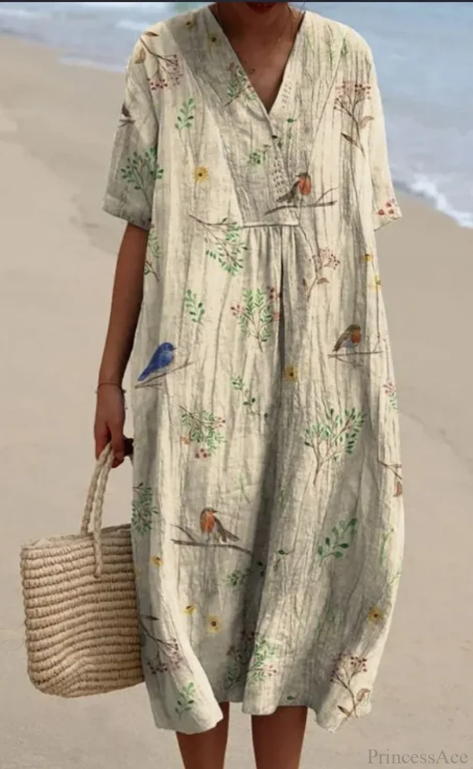 Retro Circle Print Boho Floral Dress - Image 7