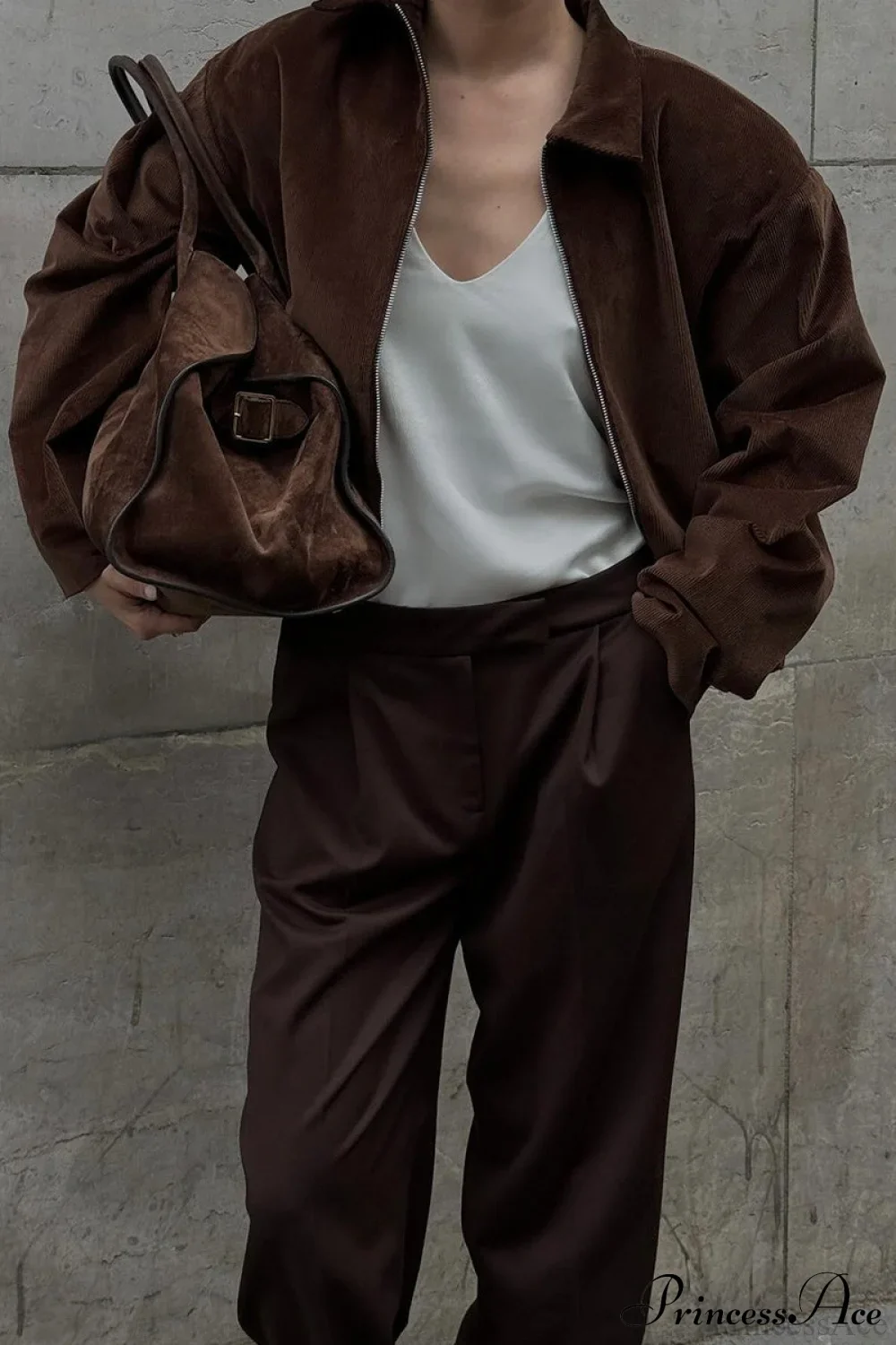 Retro Coffee Cotton Corduroy Zip Jacket - Image 3