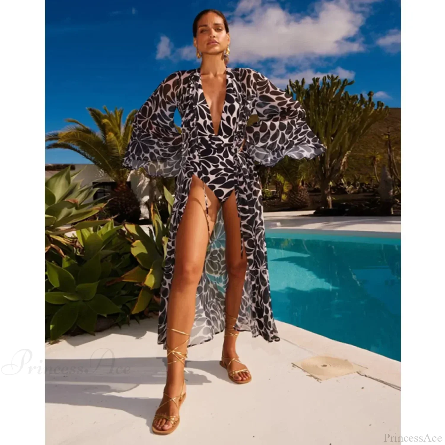 Retro Deep V Swimwear One Piece - Image 3