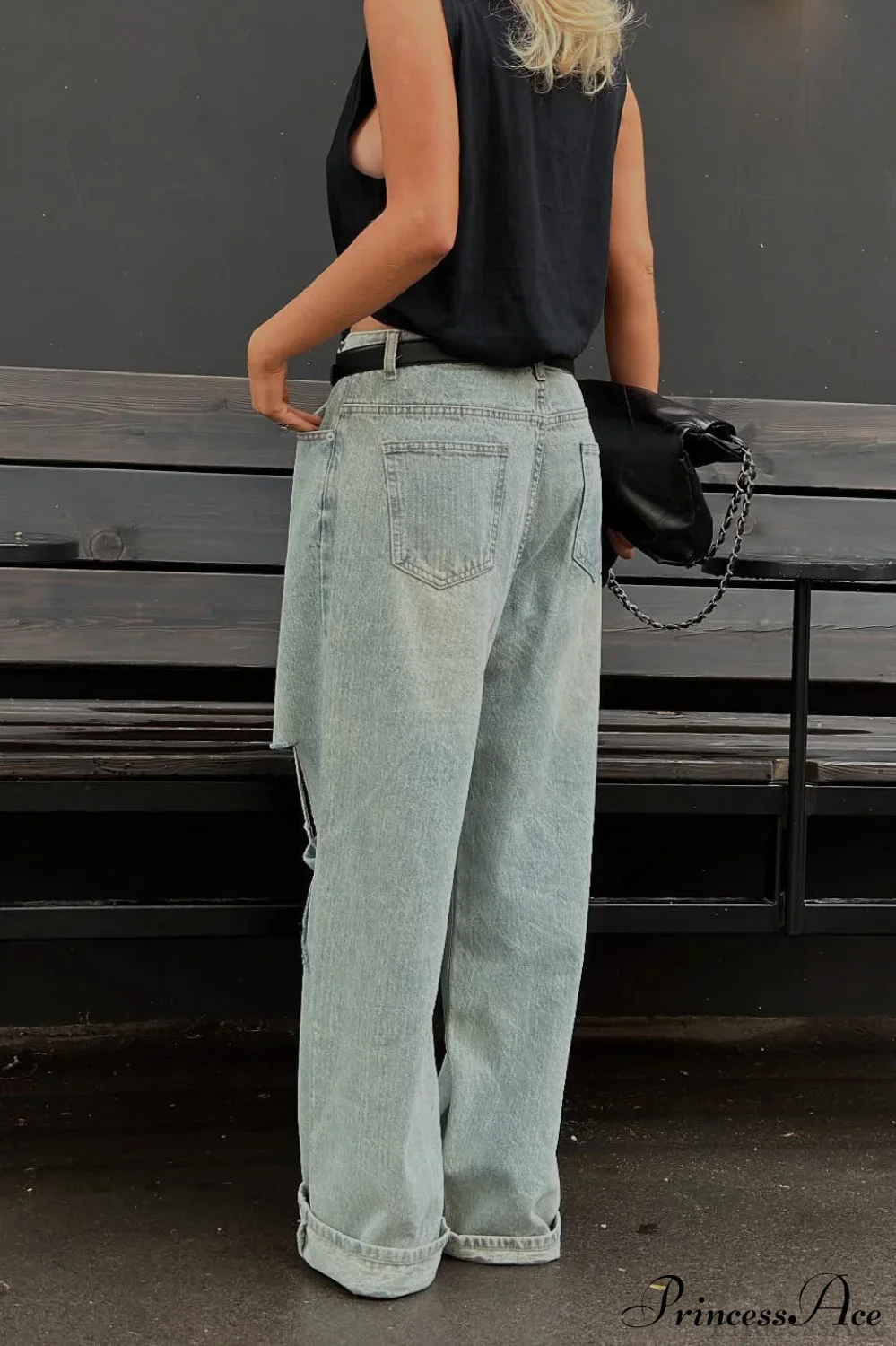 Retro Distressed Wide Leg Straight Floor Length Jeans - Image 3