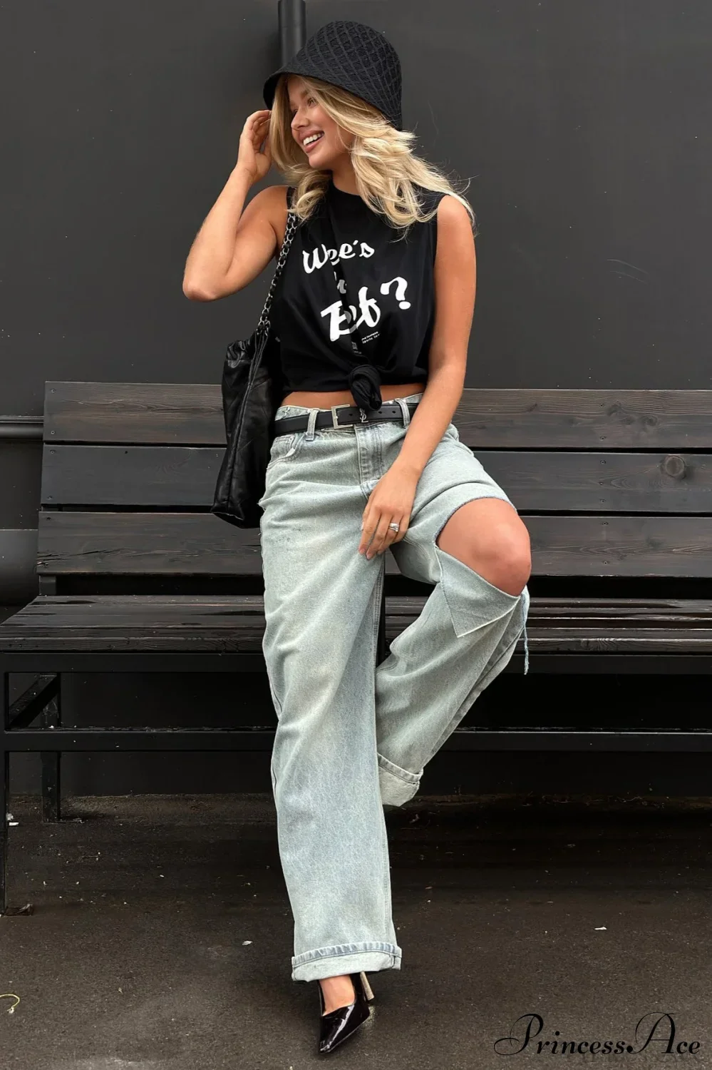 Retro Distressed Wide Leg Straight Floor Length Jeans - Image 4