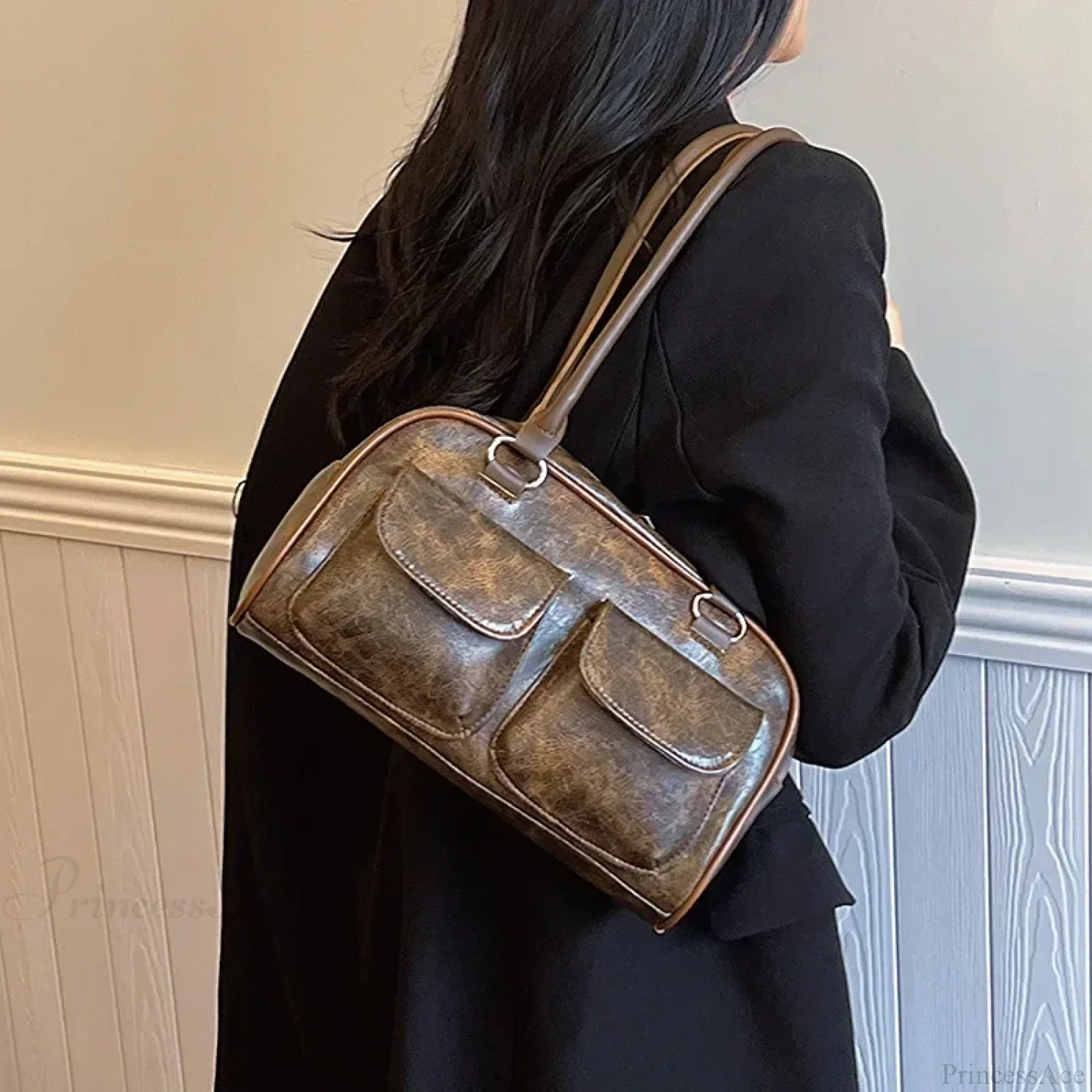 Retro Double Pockets Small Shoulder Bag - Image 2