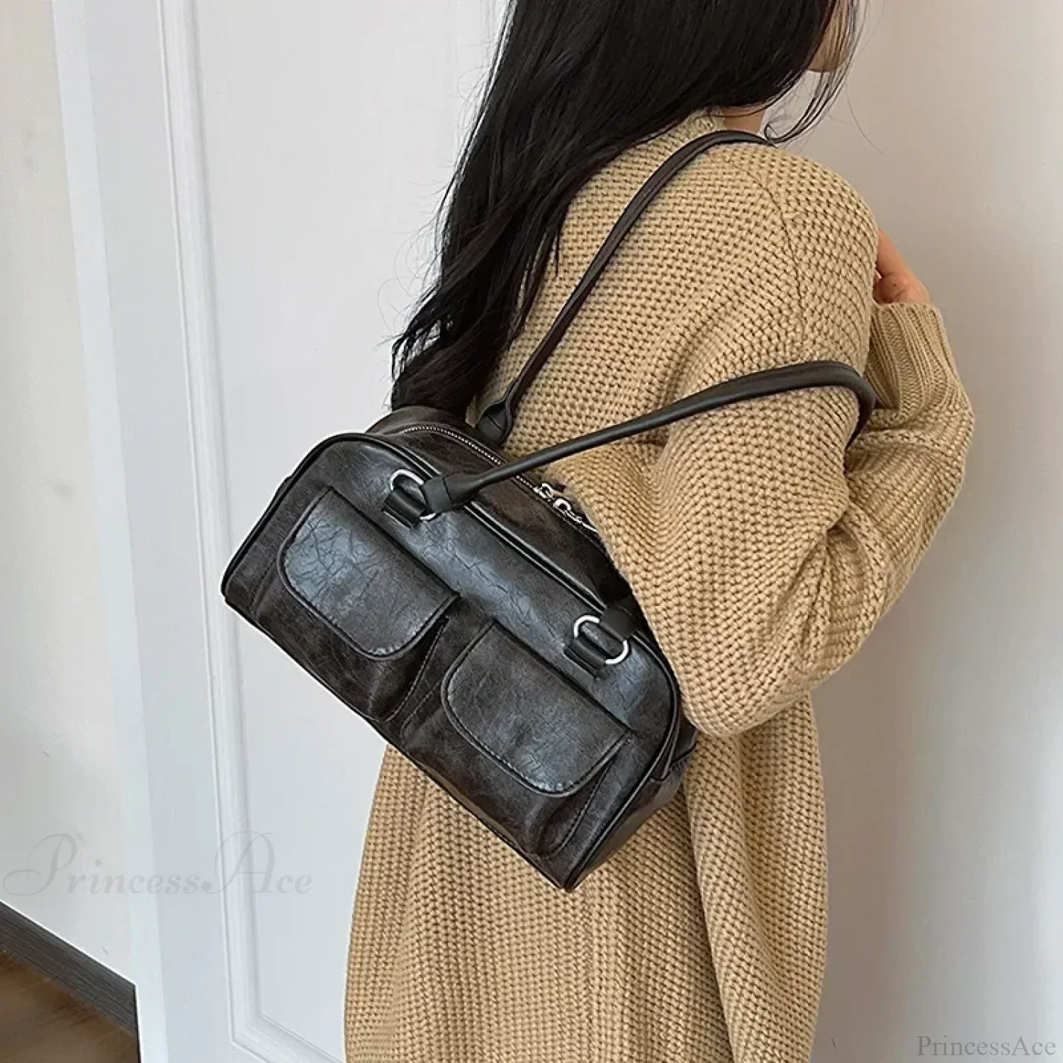Retro Double Pockets Small Shoulder Bag - Image 3