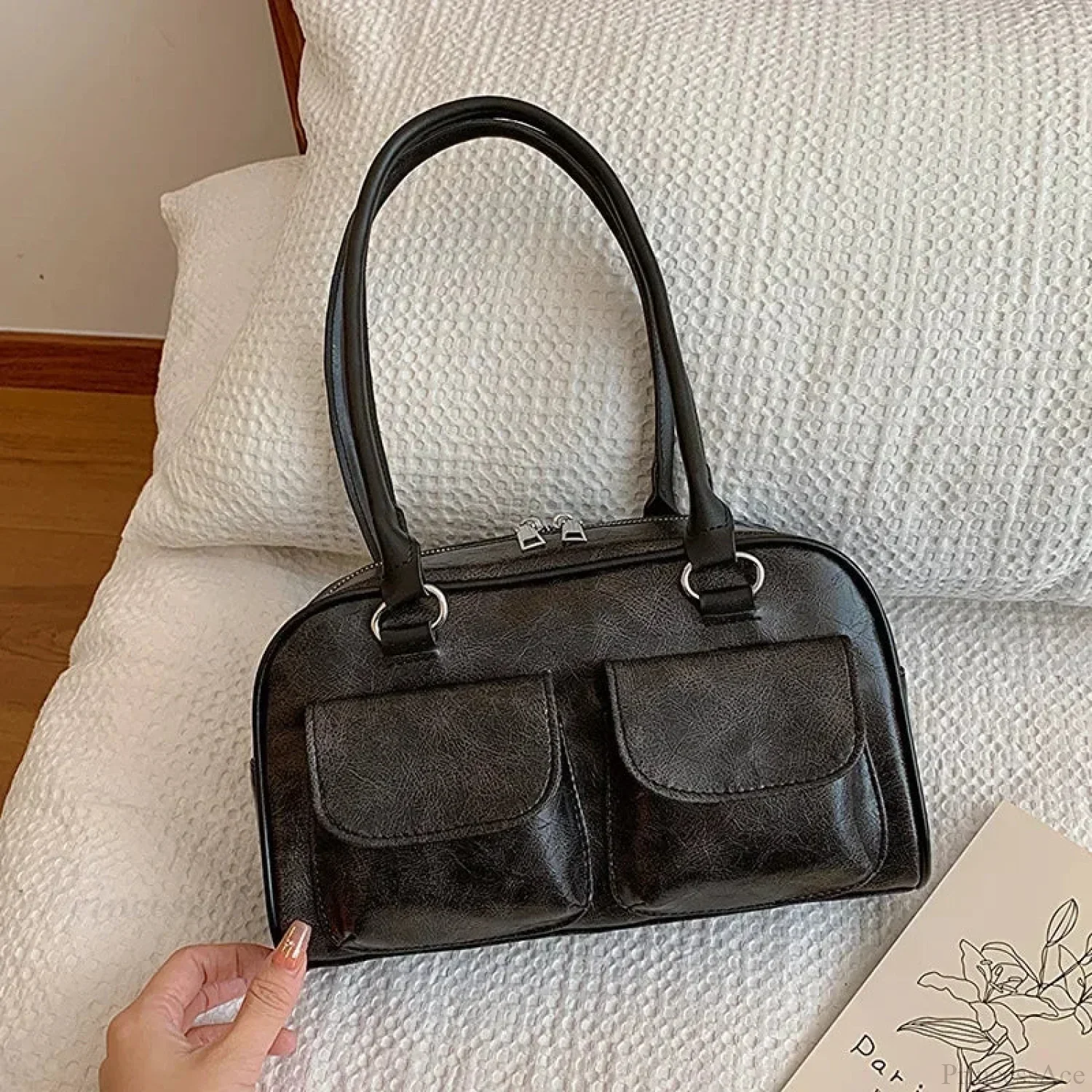 Retro Double Pockets Small Shoulder Bag - Image 6
