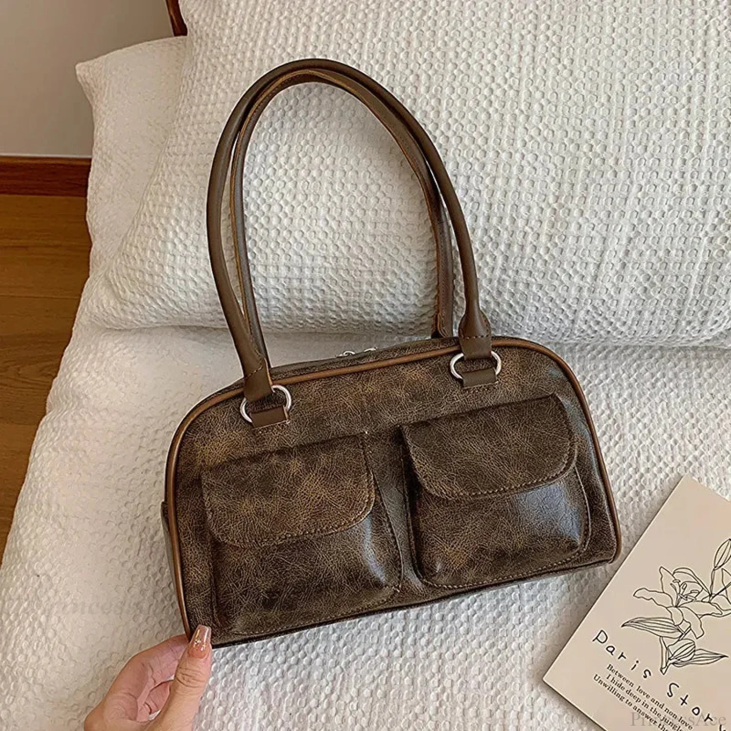 Retro Double Pockets Small Shoulder Bag - Image 7