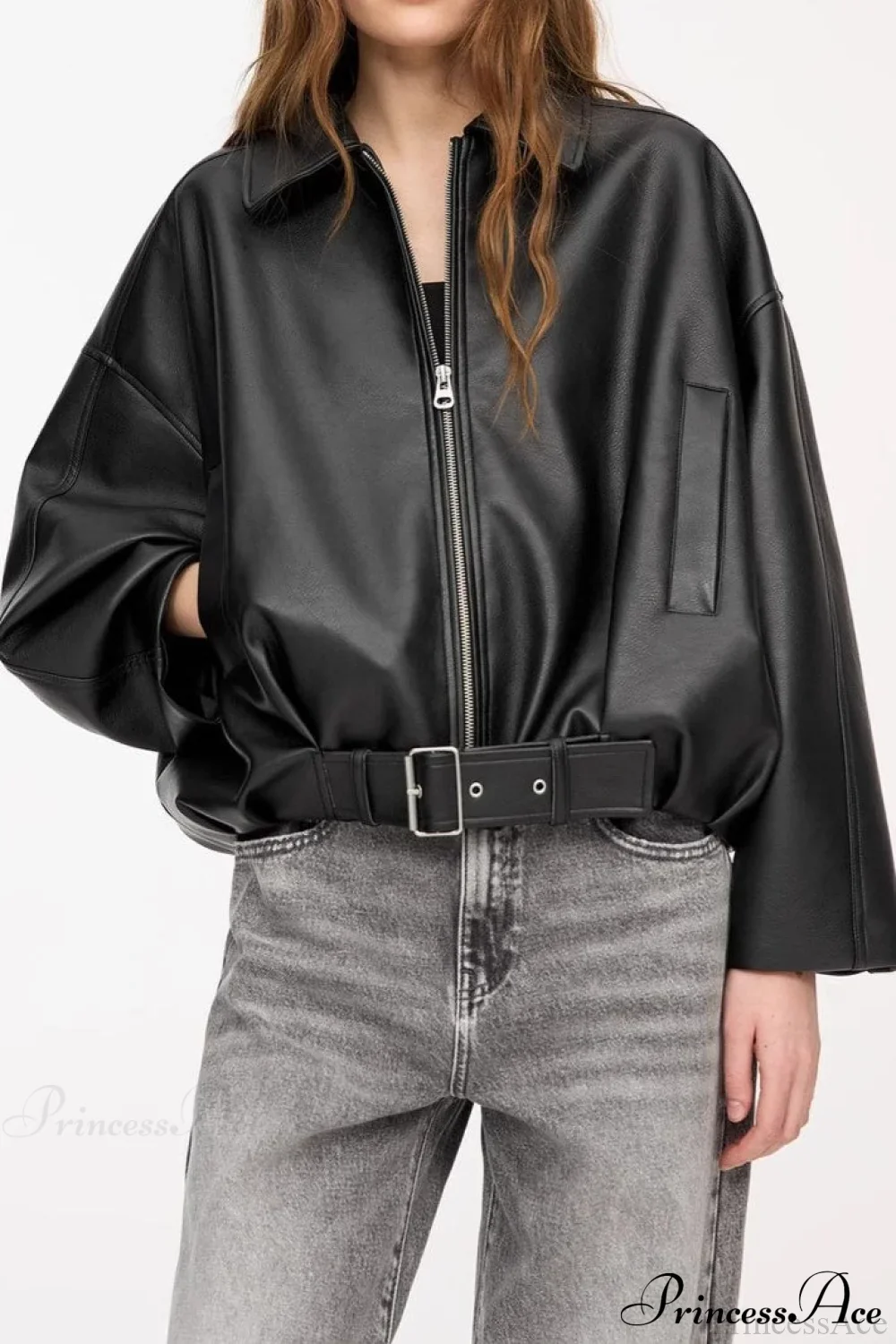 Retro Faux Leather Bomber Jacket - Image 2