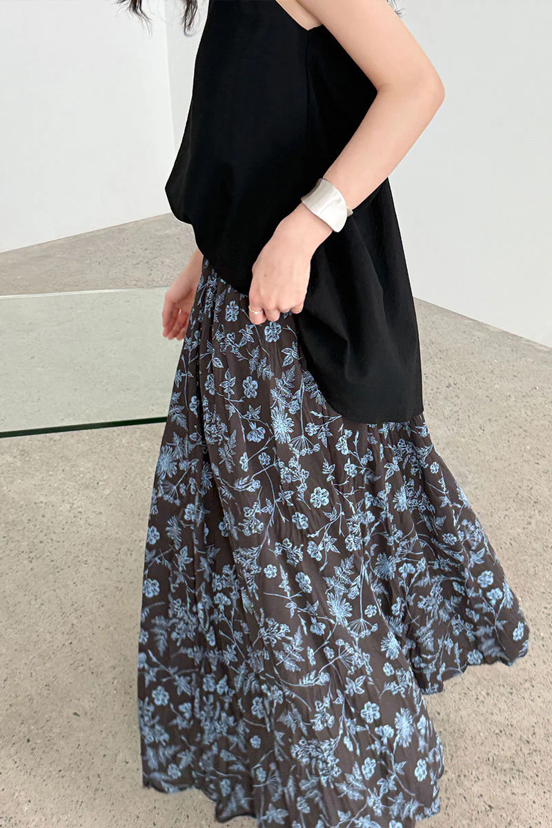 Retro Floral High Waist Pleated A Line Skirt - Image 3