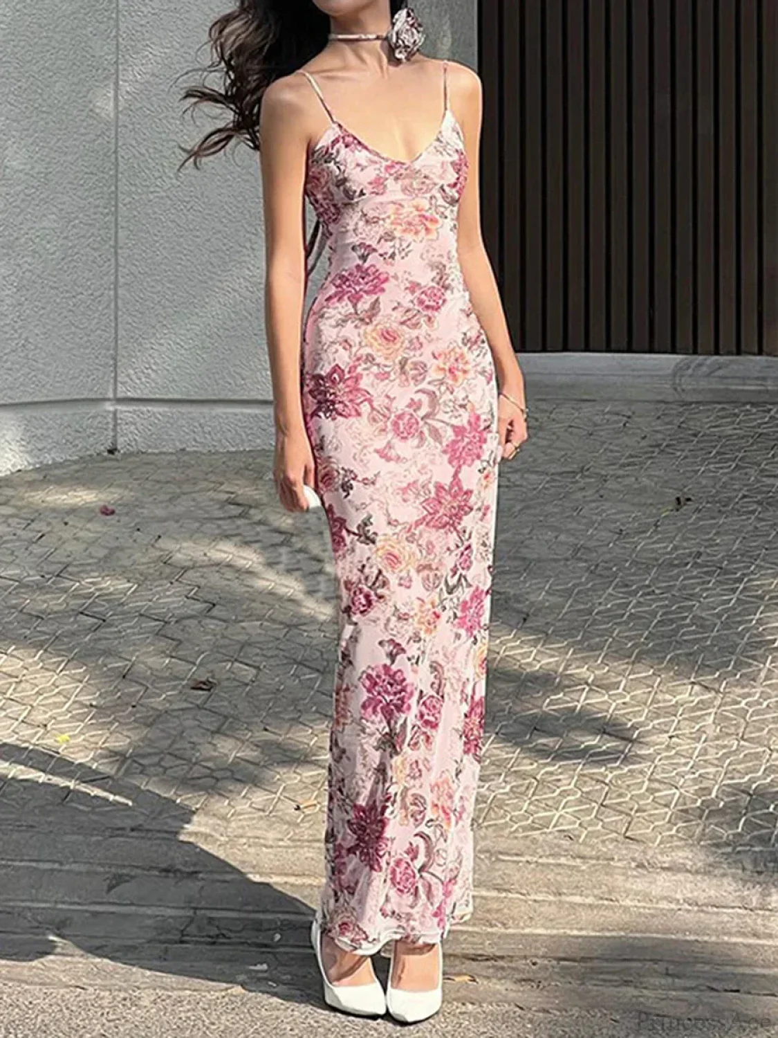 Retro Floral Print Cami Backless Wrap Floral Dress - Image 3