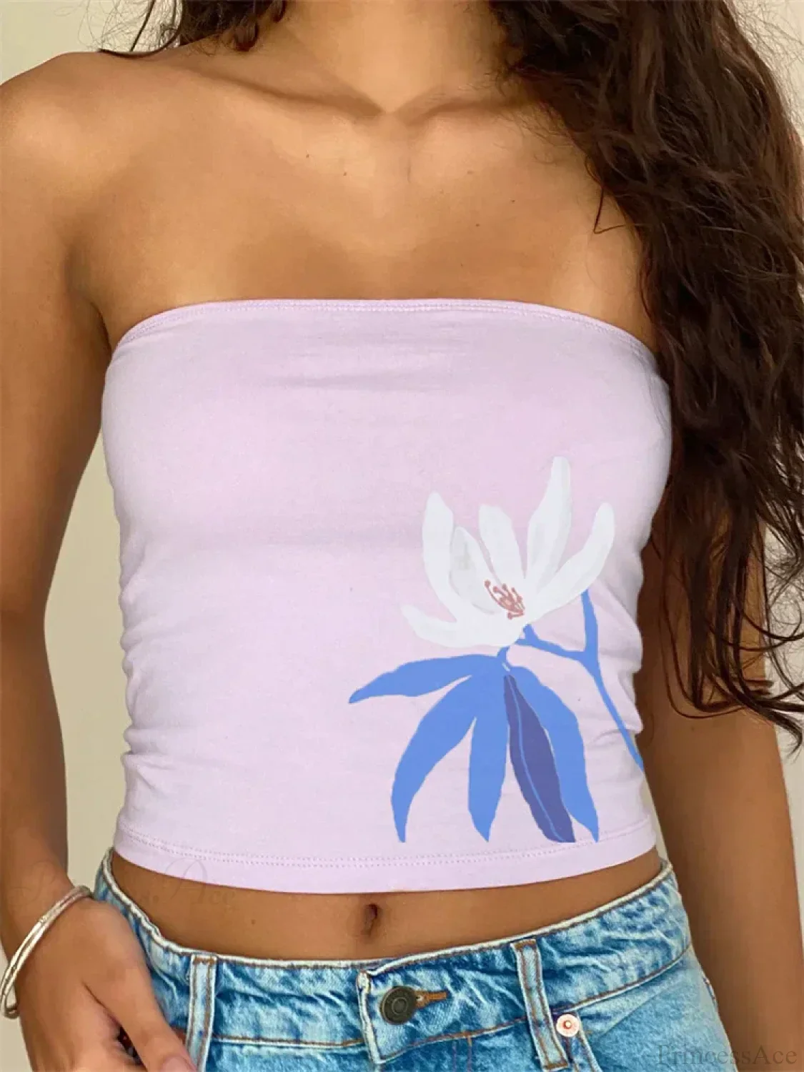 Retro Floral Strapless Backless Party Crop Top - Image 3