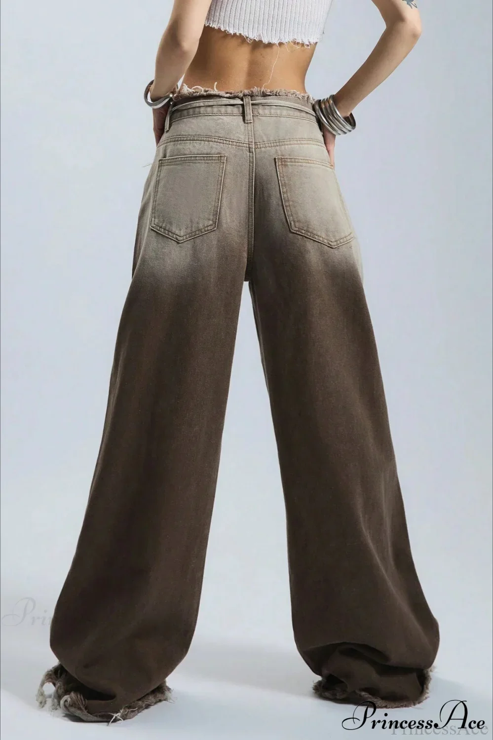 Retro Frayed Waist Ombre Straight Wide Leg Jeans - Image 6