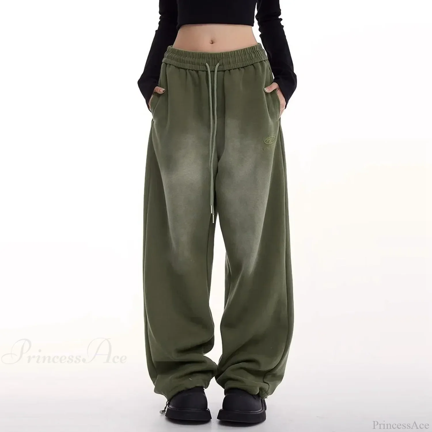 Retro Green Gradient Wide Leg Pants - Image 4