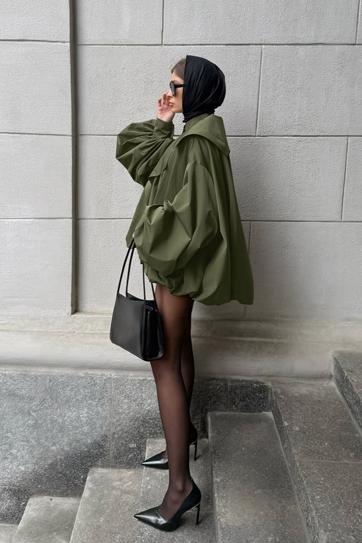 Retro Green Unique Oversized Slim Fake Two Piece Trench Jacket - Image 3