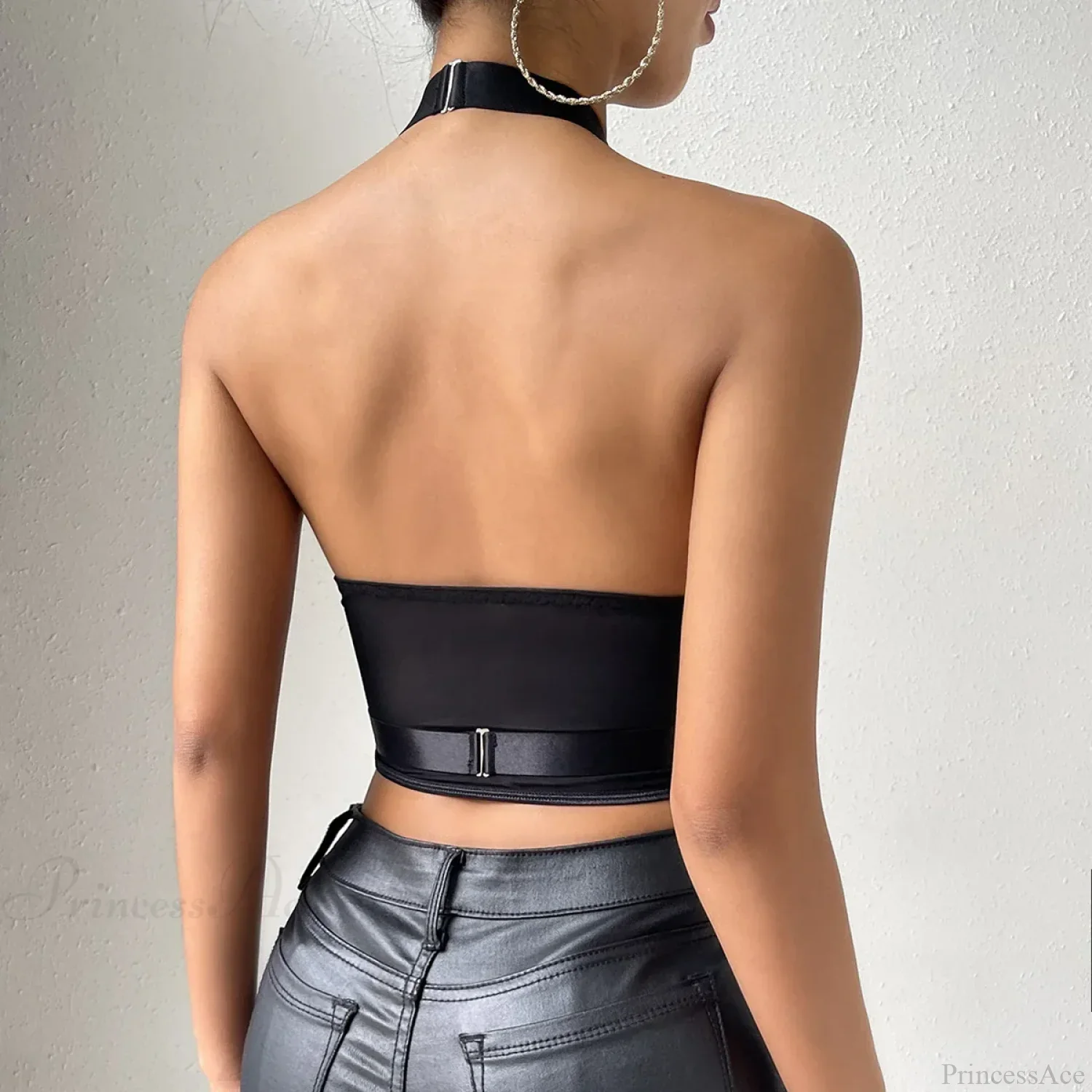 Retro Hollow Bandage Halter Lace Crop Top - Image 2