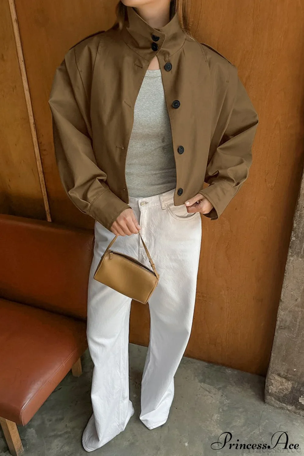 Retro Khaki Lapel Single-Breasted Jacket - Image 2