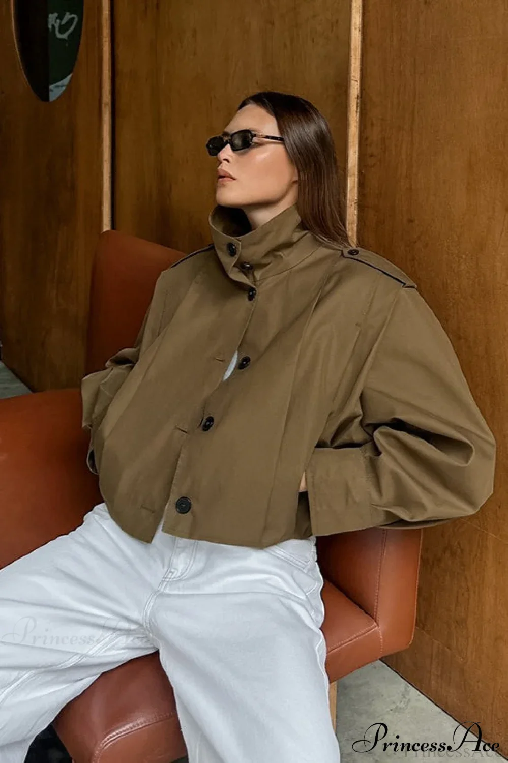 Retro Khaki Lapel Single-Breasted Jacket - Image 3