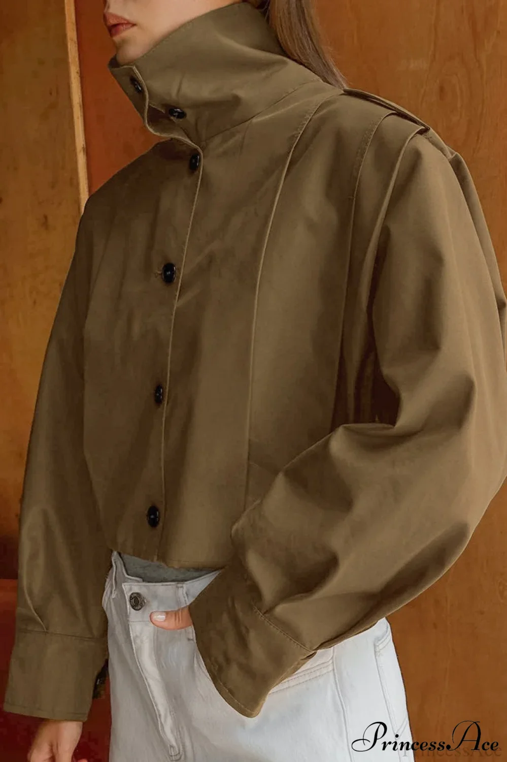 Retro Khaki Lapel Single-Breasted Jacket - Image 4