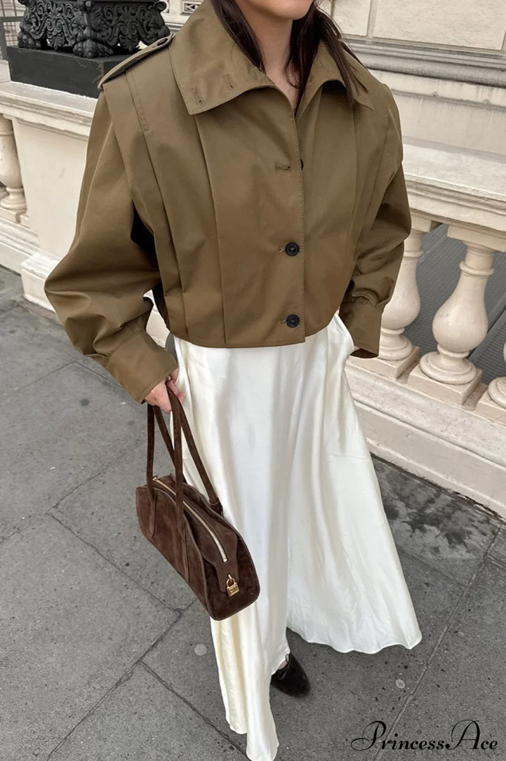 Retro Khaki Lapel Single-Breasted Jacket - Image 7