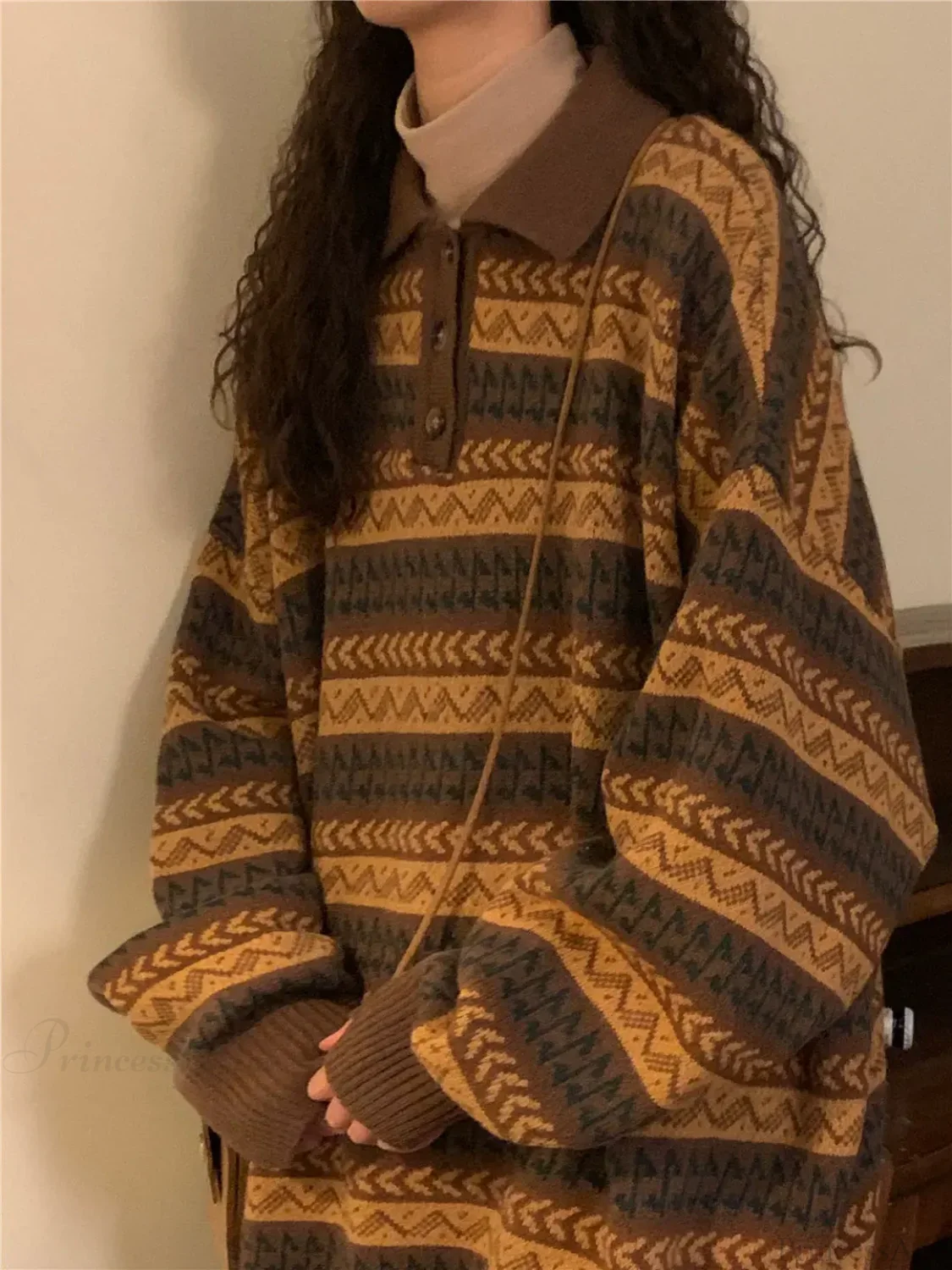 Retro Lazy Style Striped Loose Sweater - Image 6