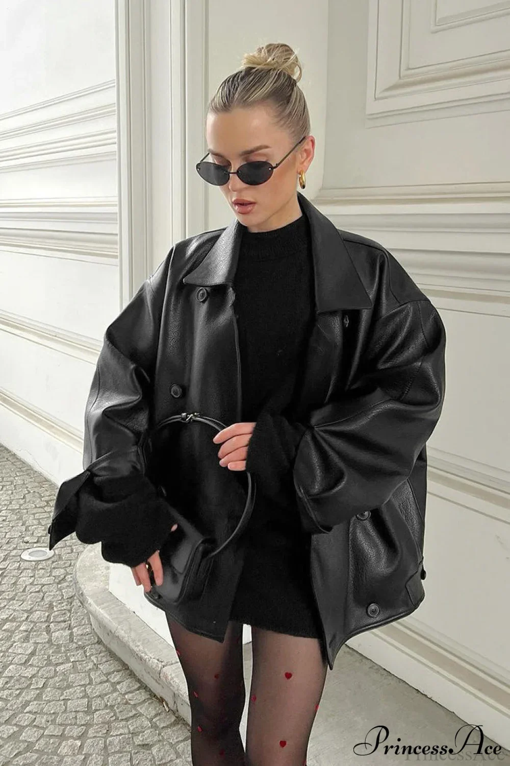 Retro Leather Blazer Collar Elegant Coat - Image 4