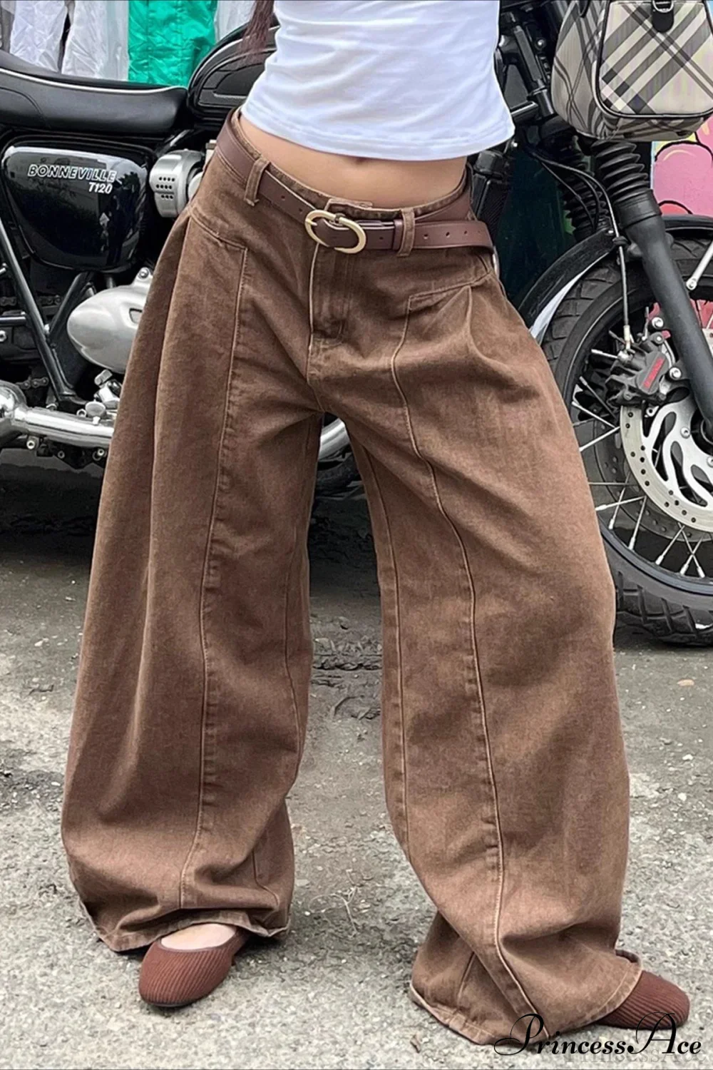 Retro Maillard Distressed Wide Leg Floor Jeans - Image 2