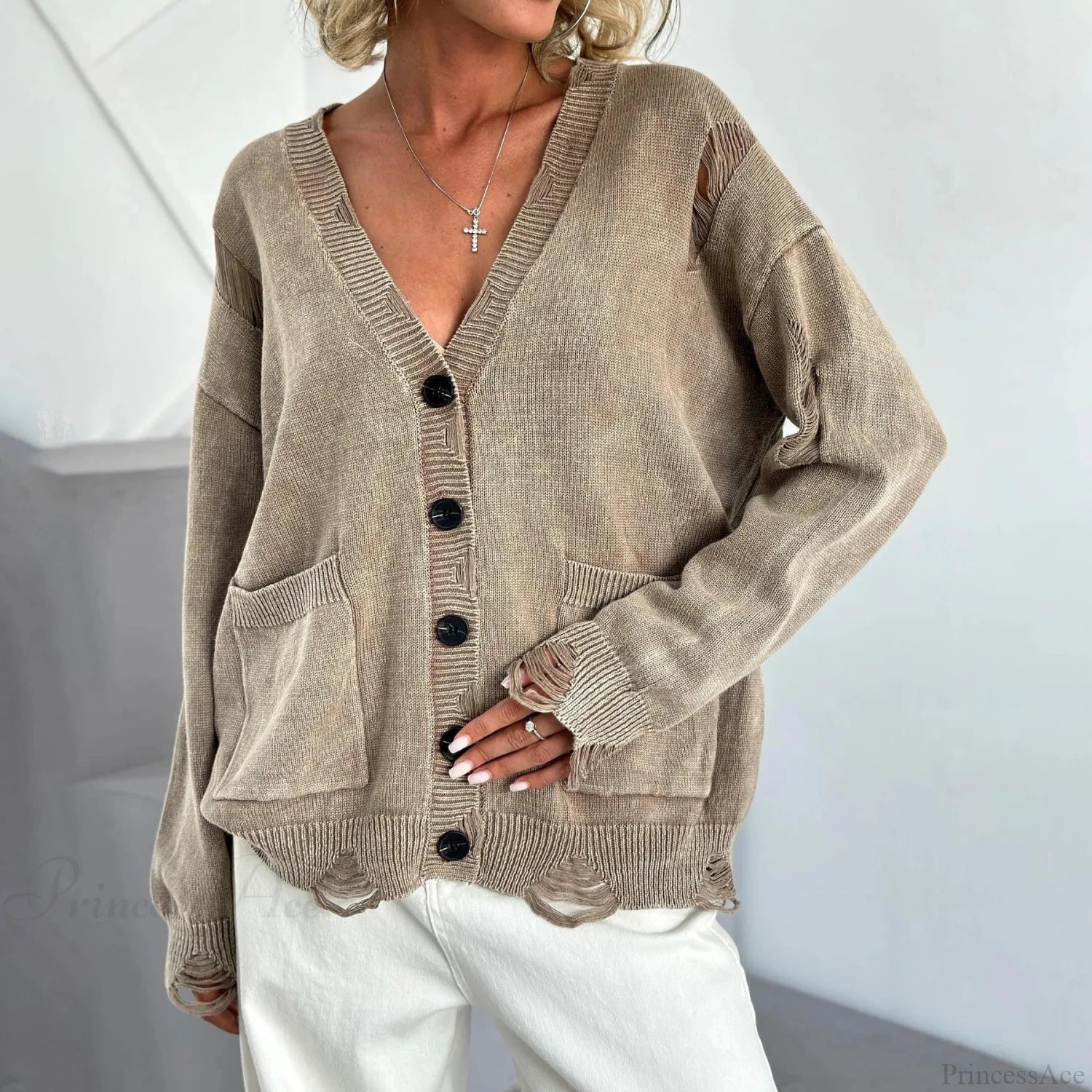 Retro Oversized Soft Button Knitted Cardigan - Image 4