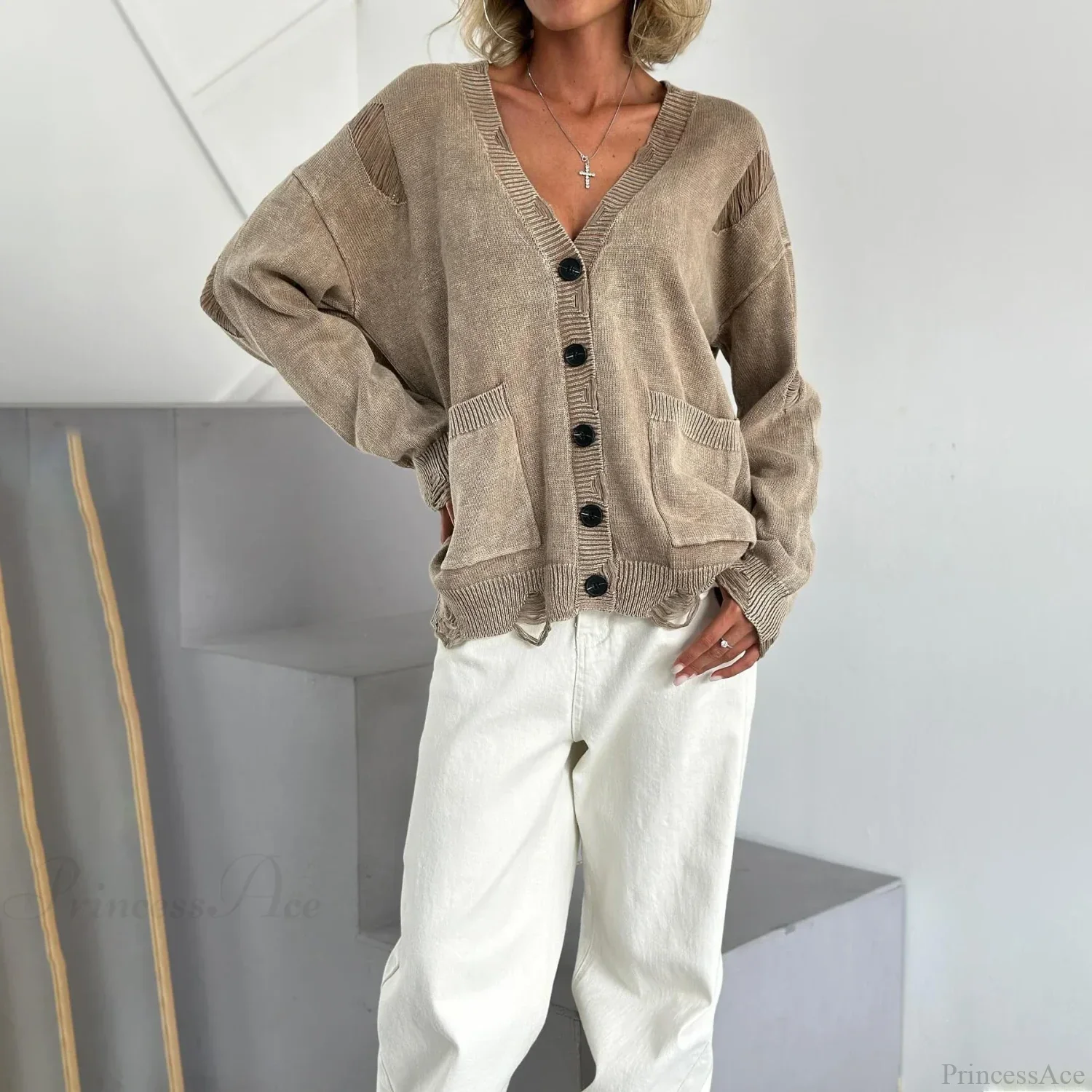 Retro Oversized Soft Button Knitted Cardigan - Image 5