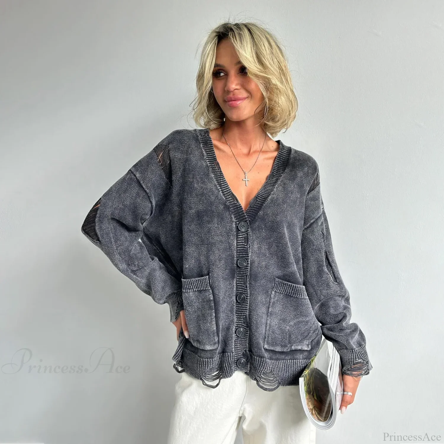Retro Oversized Soft Button Knitted Cardigan - Image 7