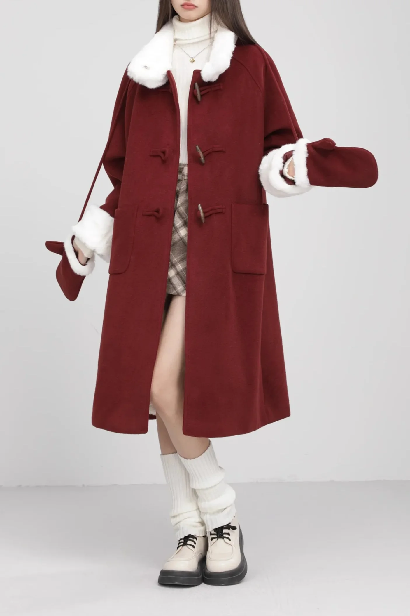 Retro Patchwork Horn Button Overcoat - Image 4