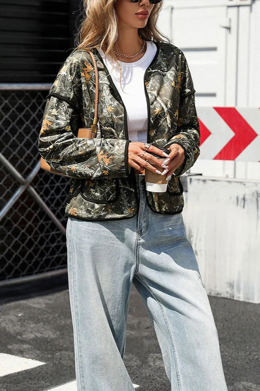 Retro Print Round Neck Cardigan Coat