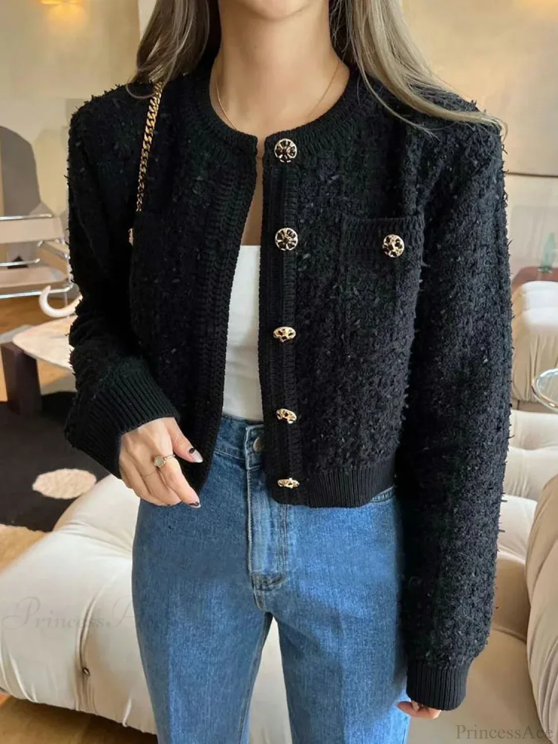 Retro Single Breasted O-Neck Knit Cardigan - Image 3