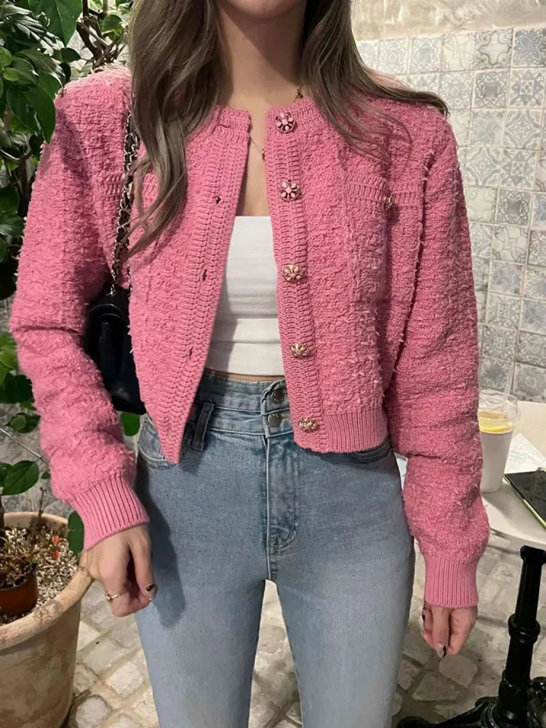 Retro Single Breasted O-Neck Knit Cardigan - Image 5
