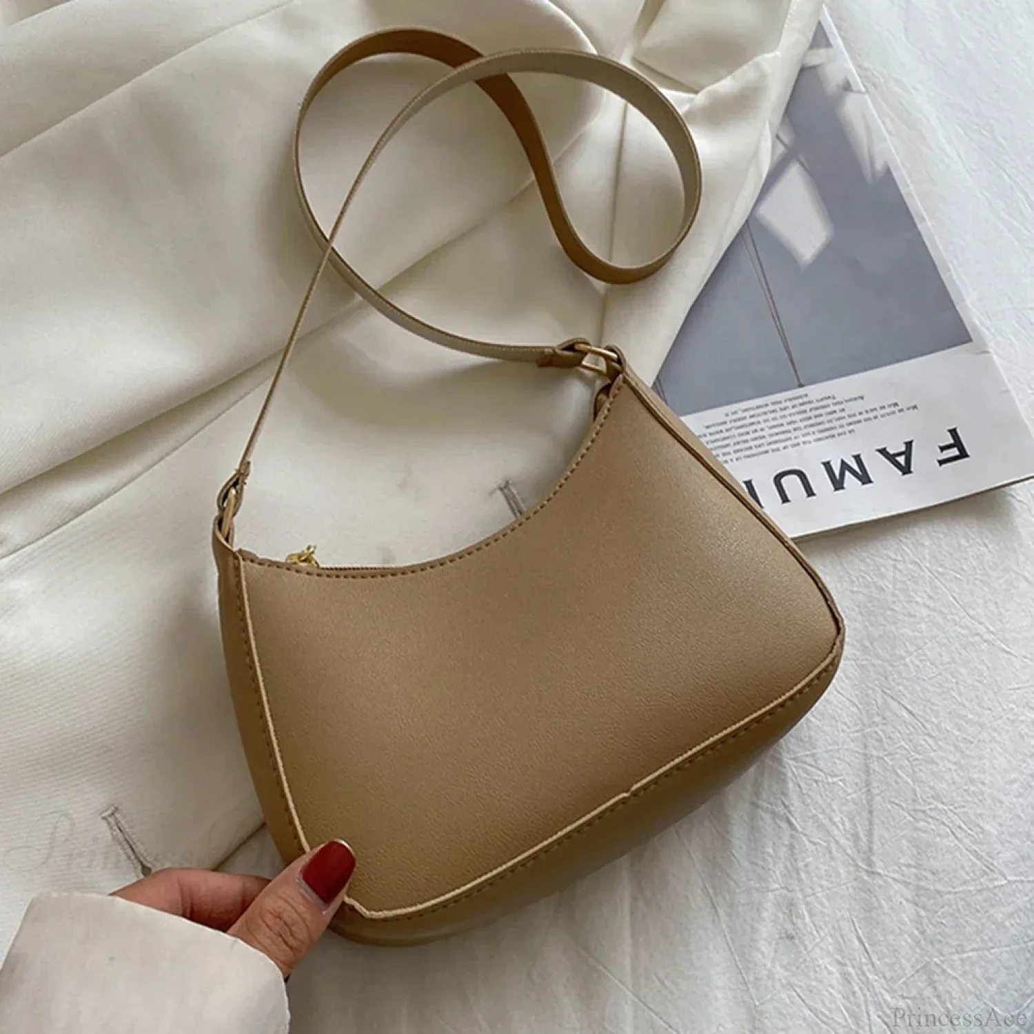 Retro Solid Color PU Leather Hobos Crossbody - Image 12