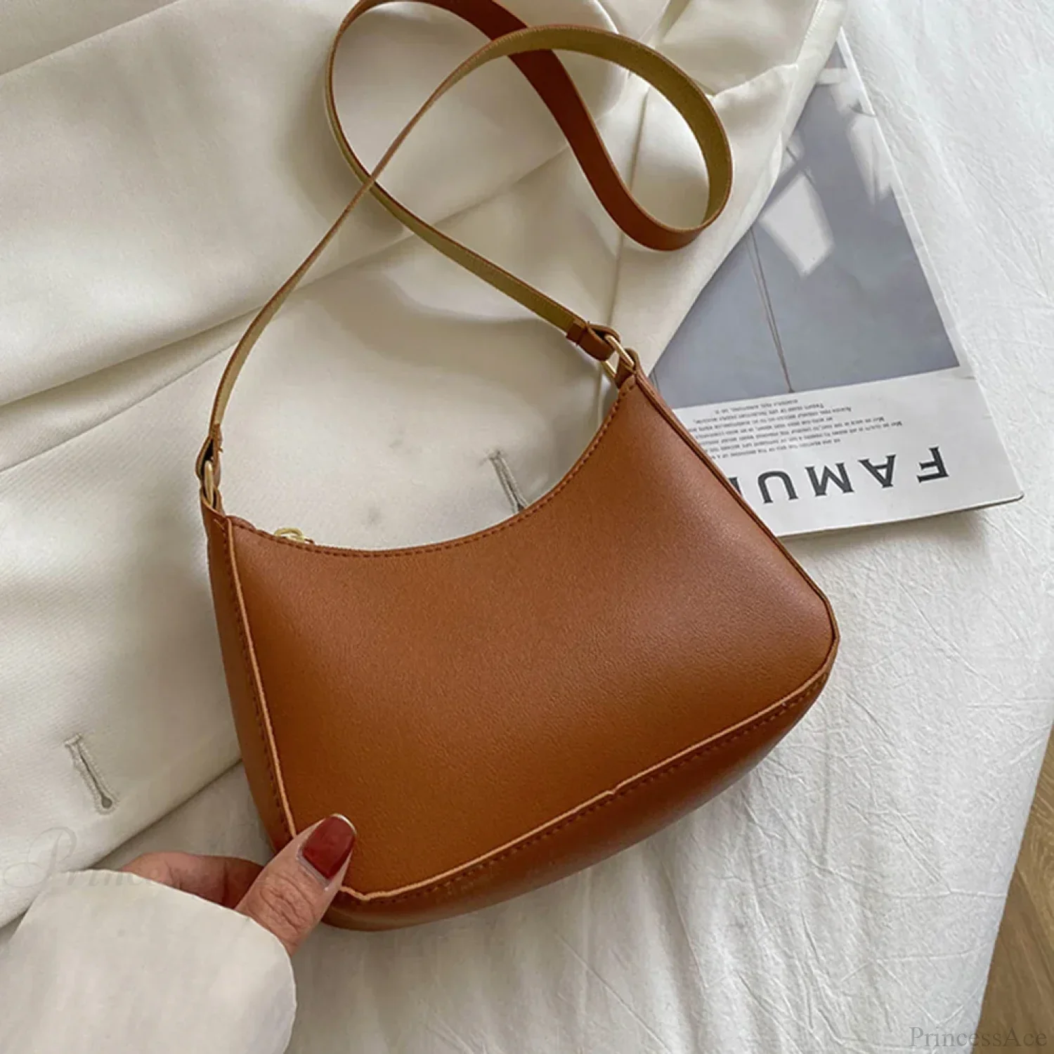 Retro Solid Color PU Leather Underarm Bag - Image 11