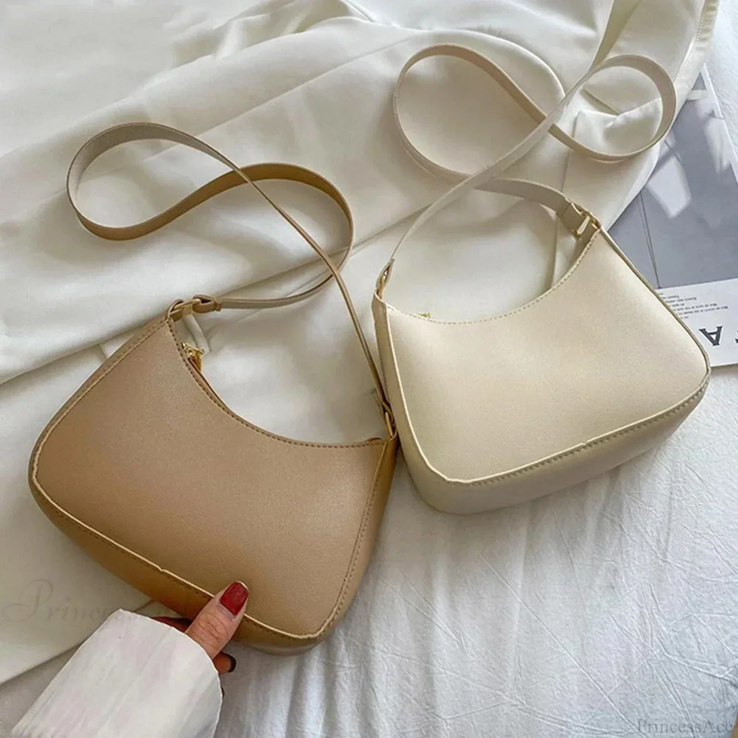 Retro Solid Color PU Leather Underarm Bag - Image 2