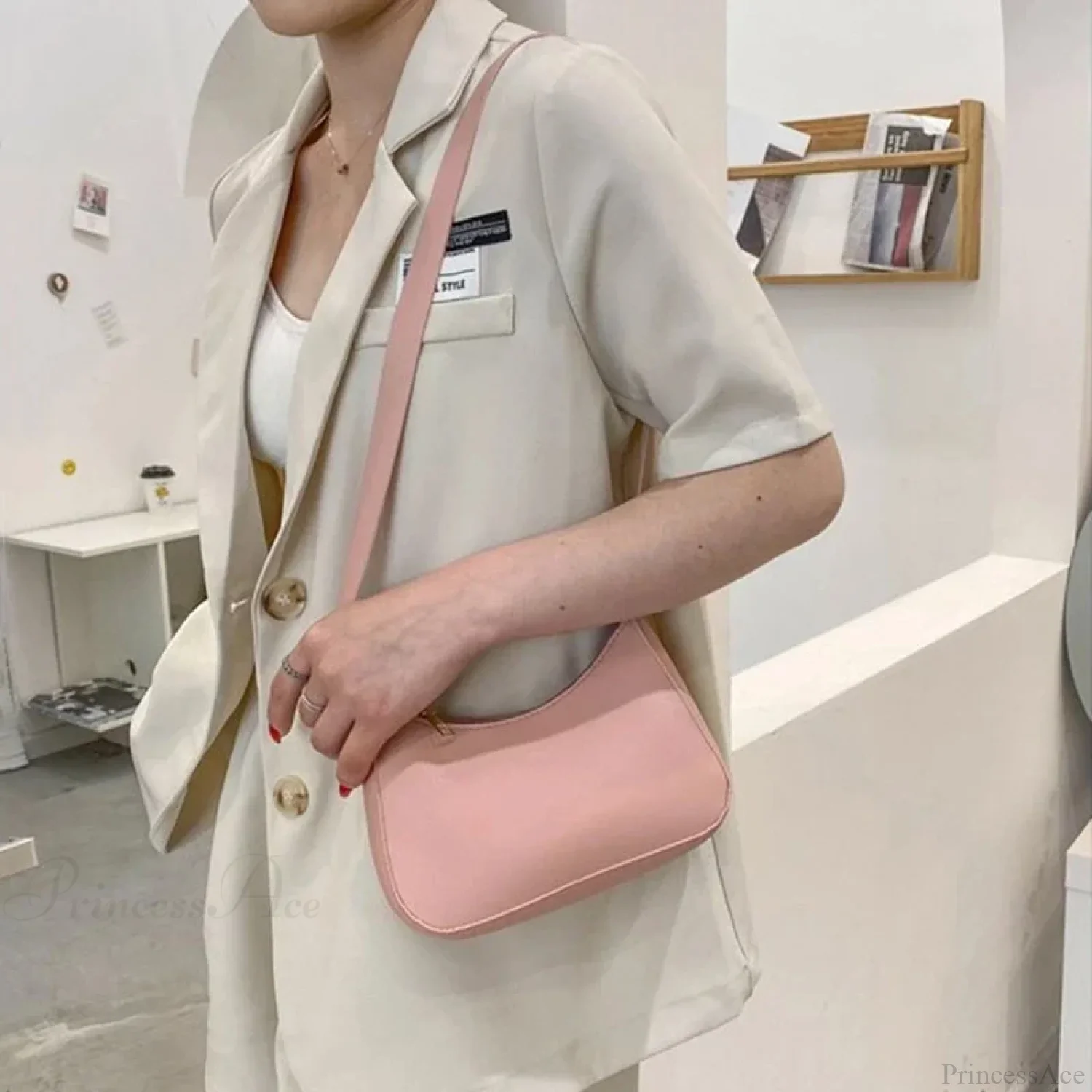 Retro Solid Color PU Leather Underarm Bag - Image 5