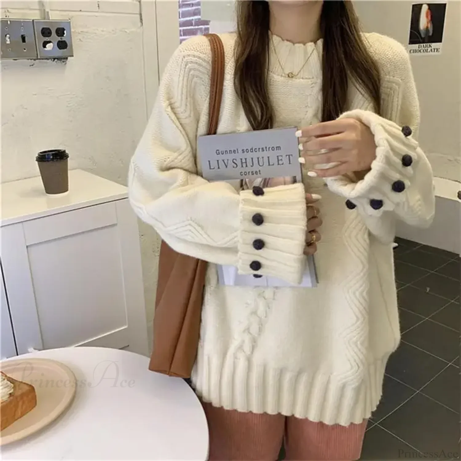 Retro Solid Color Thick Loose Elegant Sweater - Image 3