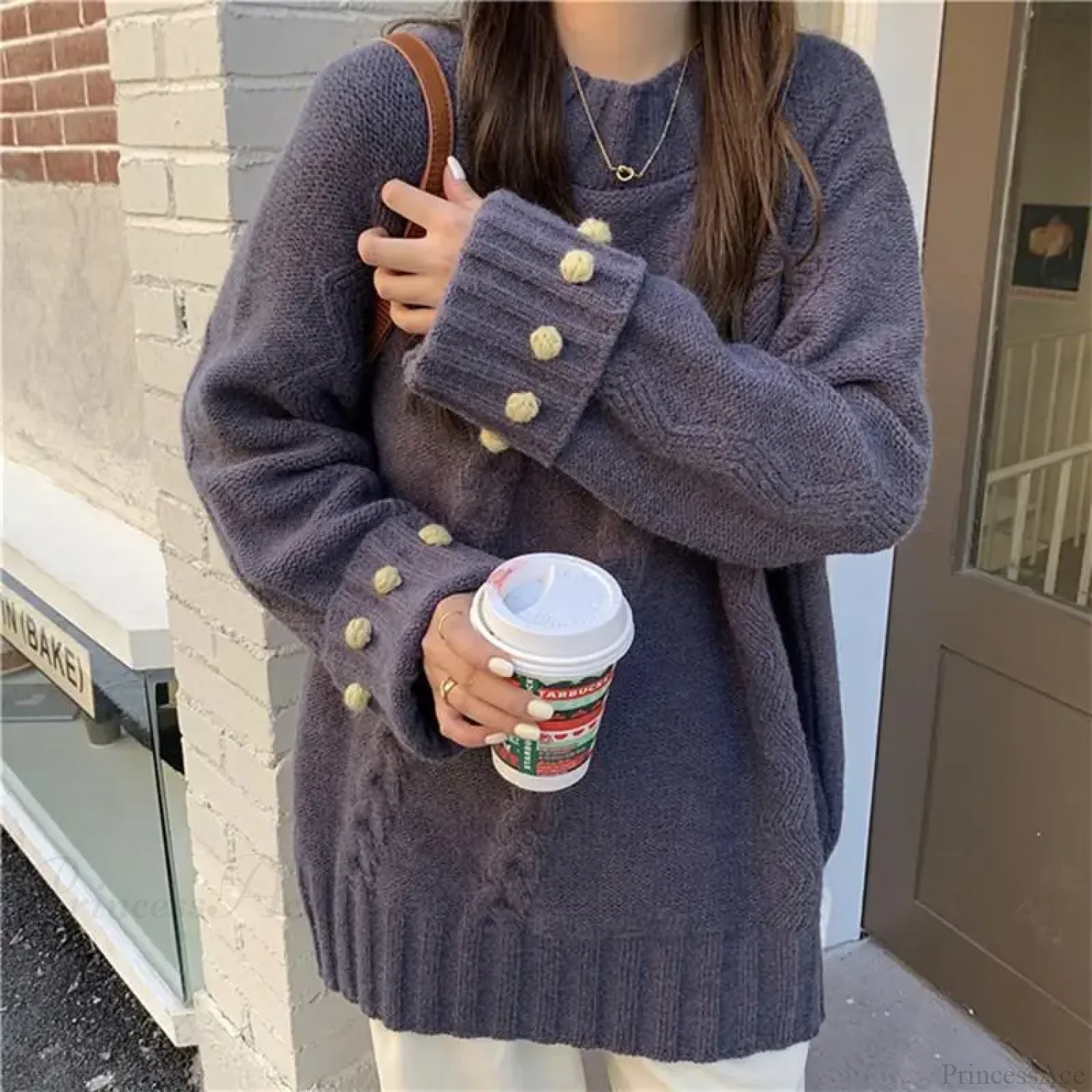 Retro Solid Color Thick Loose Elegant Sweater - Image 4