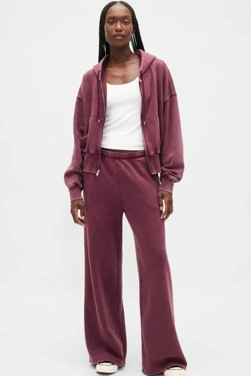 Retro Solid Hooded Zipper Loose Two Piece Set
